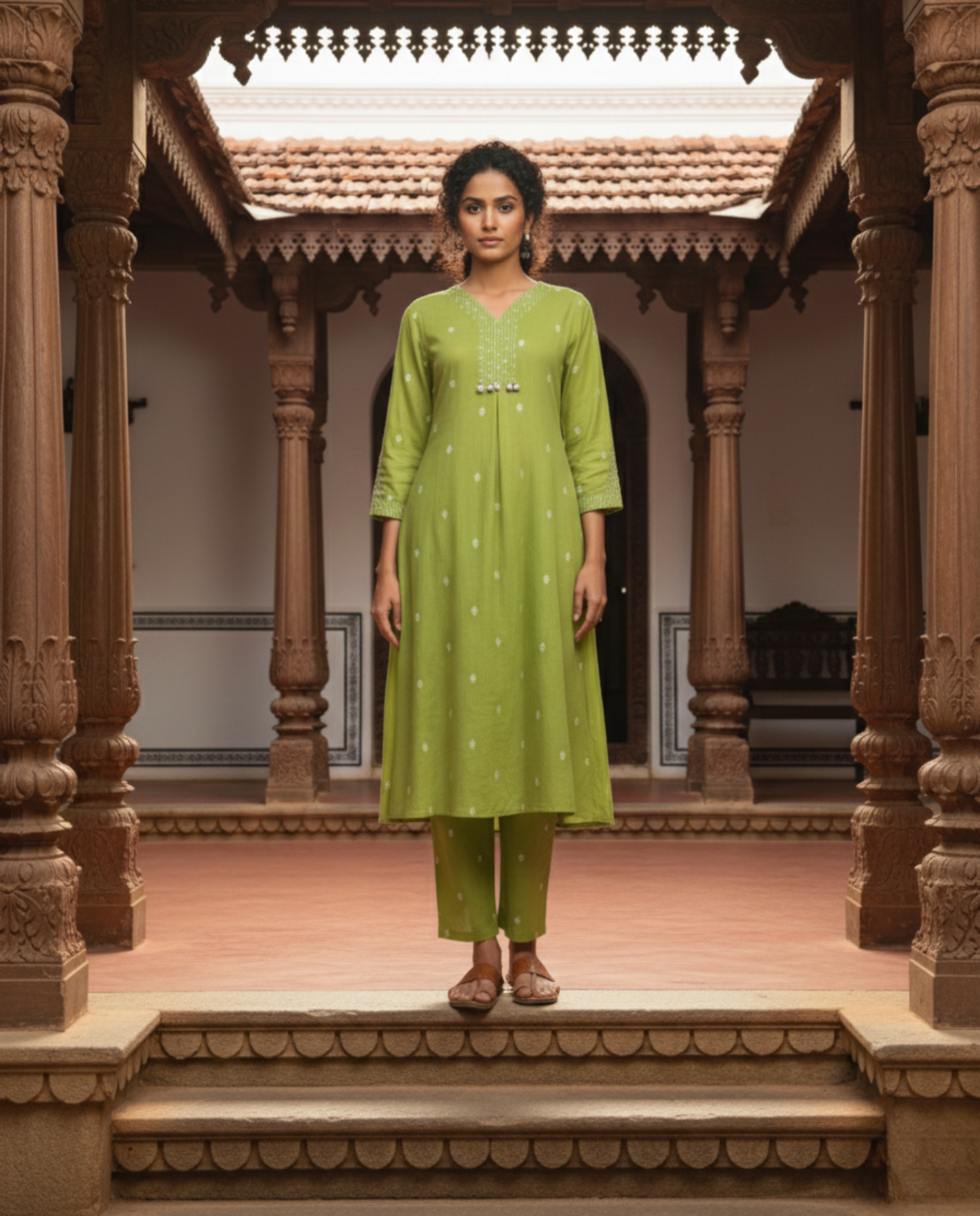 Deccan Weave South Cotton Parrot Green KP Set