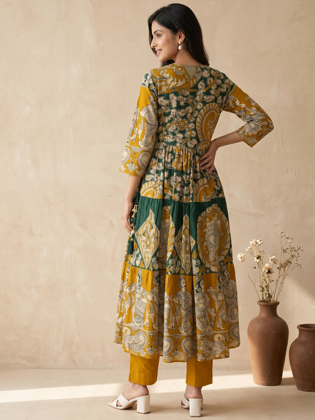 Vrinda Kalamkari 3Pc Set – Forest Green