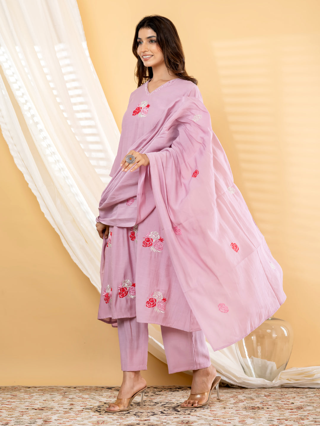 Rosalie Bloom Embroidered 3Pc Set – Blush Lilac