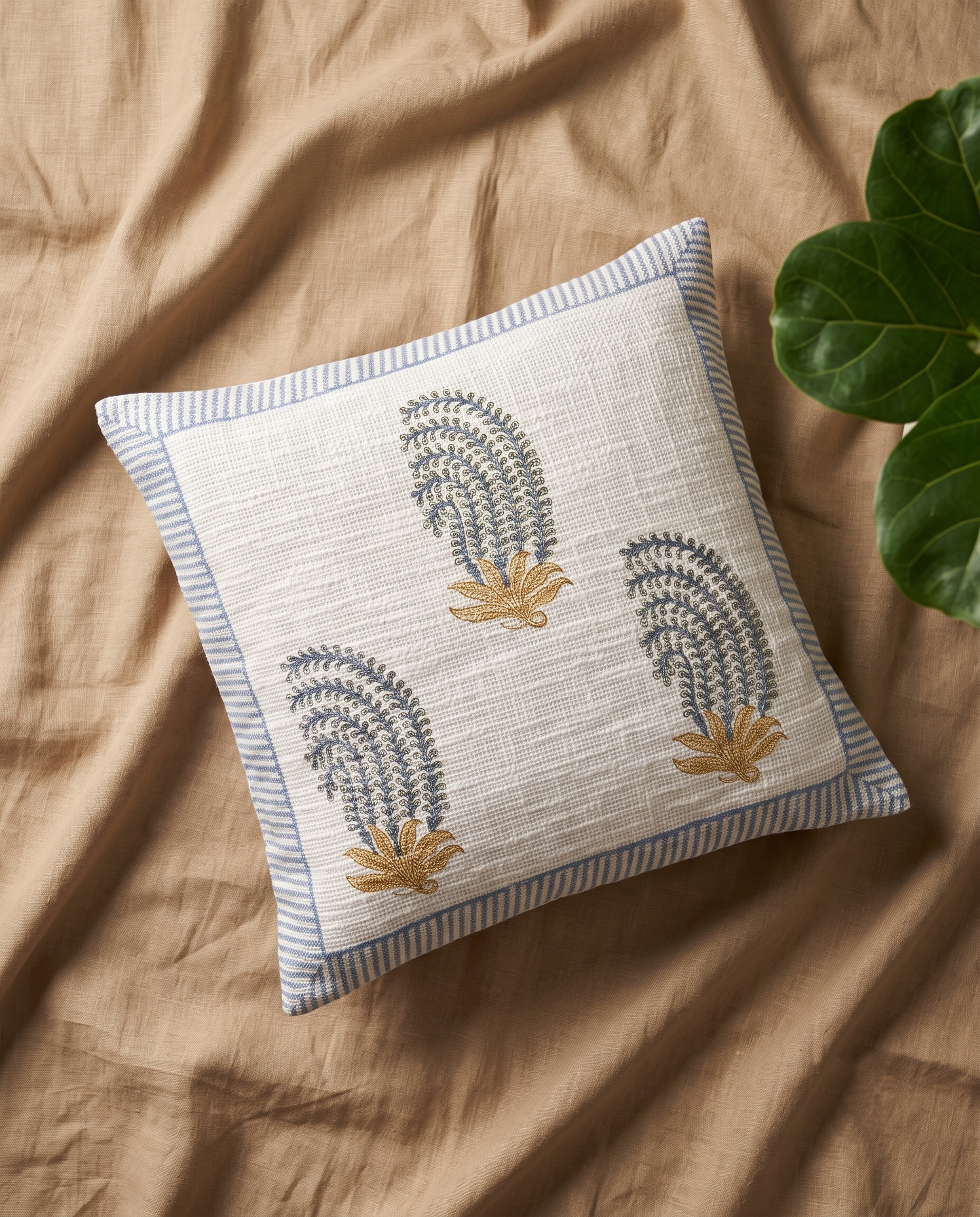 Morpankh Paisley Handblock Jute Cushion Cover