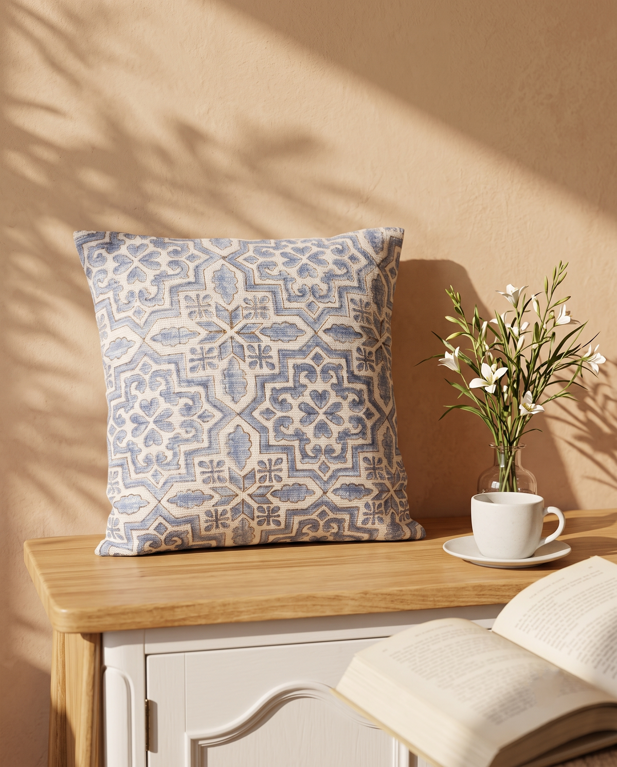 Noor Mahal Mosaic Handblock Jute Cushion Cover