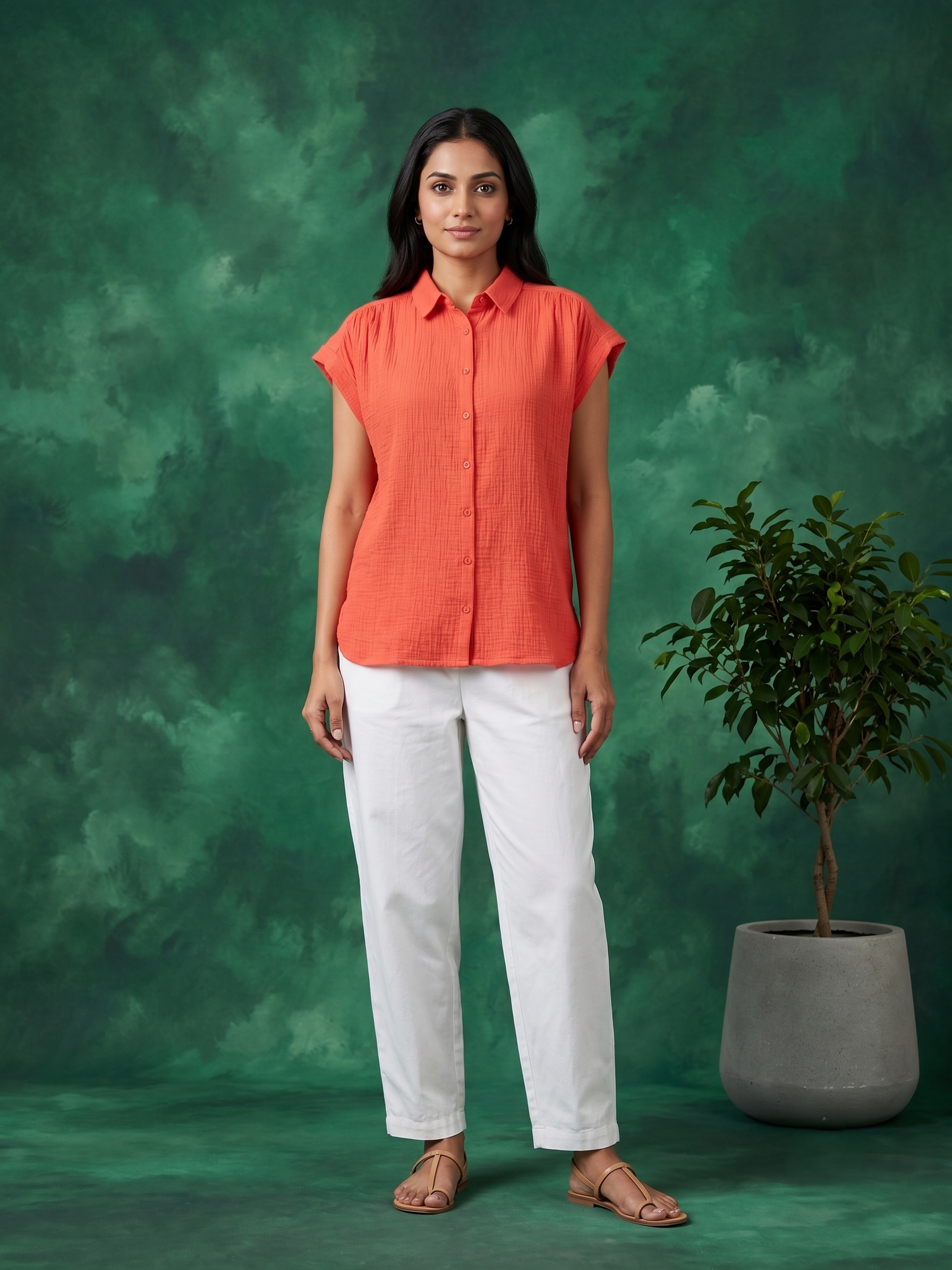ORANGE DOUBLE GAUZE COTTON TOP