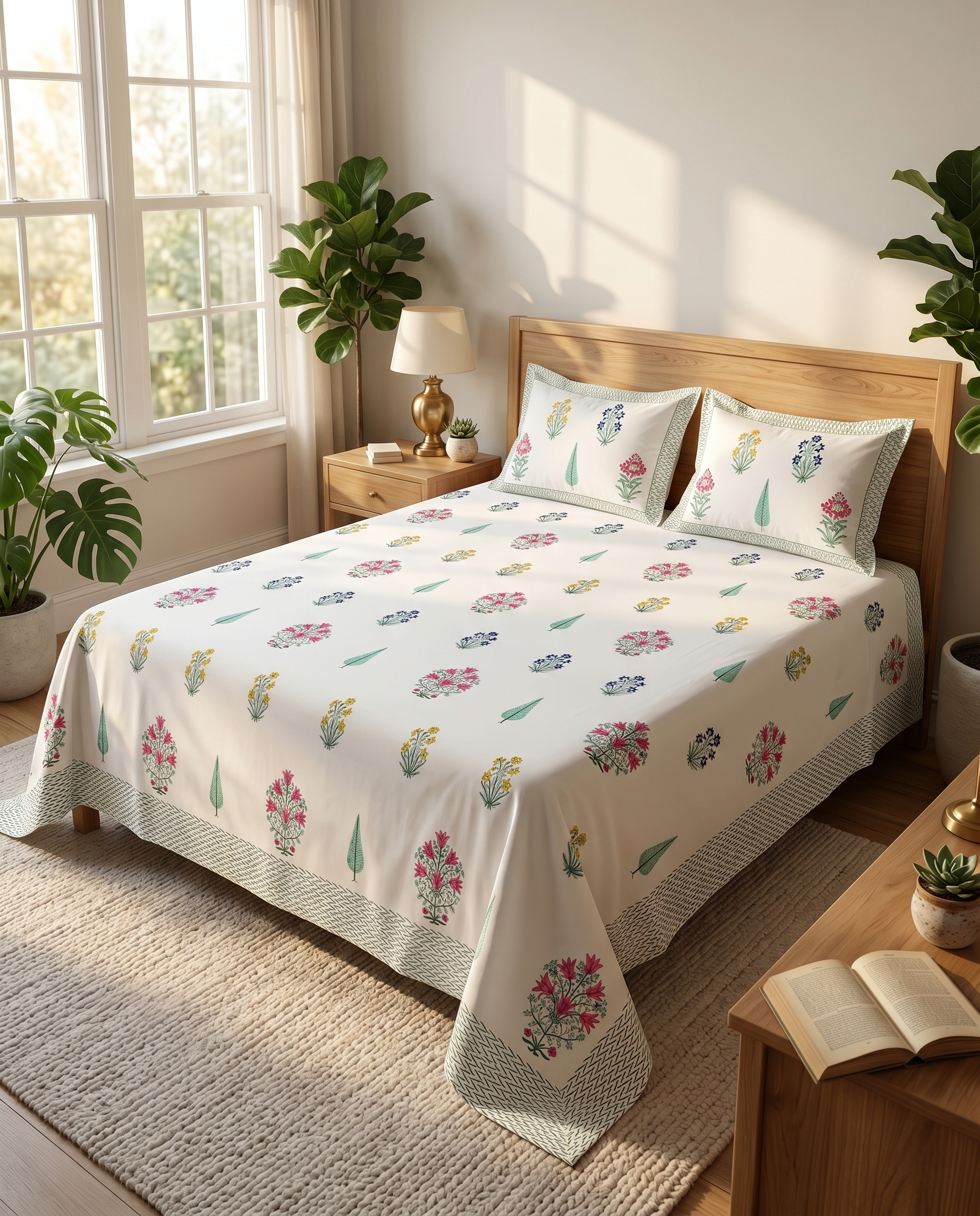 Jaipur Floral Meadow Vibrant Botanical Premium Cotton Bedsheet