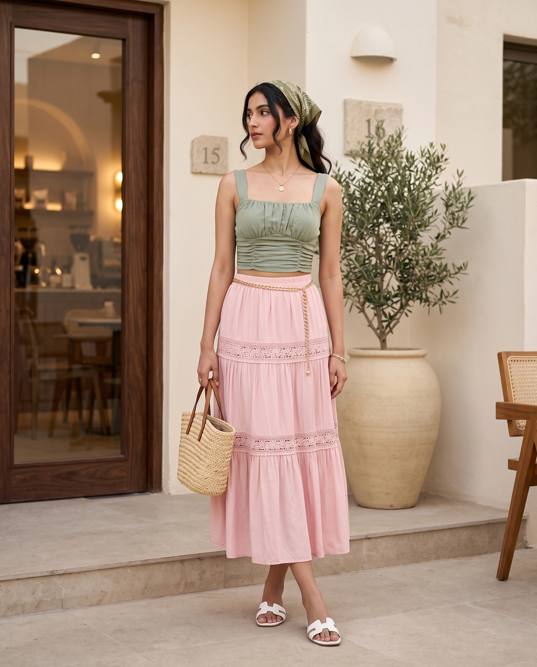 Rosalie Flared Midi Skirt – Blush Pink