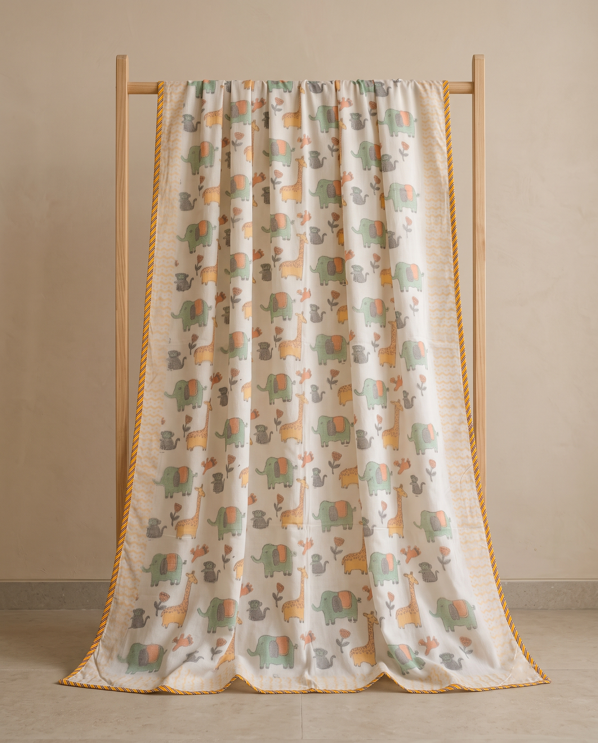 PASTEL SAFARI HAND BLOCK BABY REVERSIBLE DOHAR