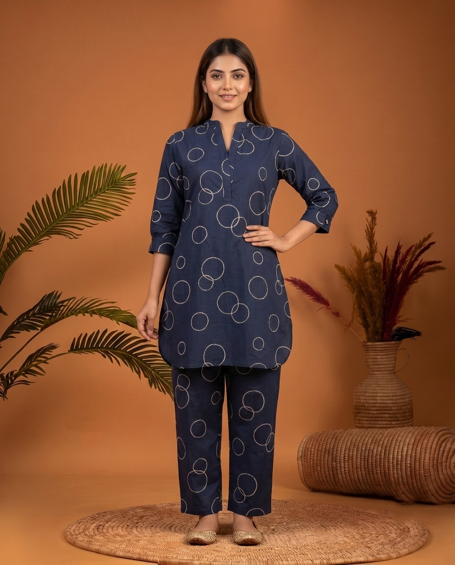 BLUE BUBBLE PRINT ETHNIC FARSI SET