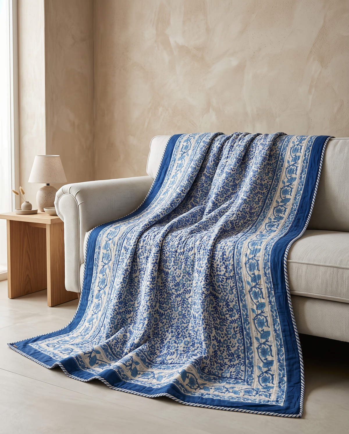 NEELKAMAL ROYAL BLUE HAND BLOCK COTTON DOHAR