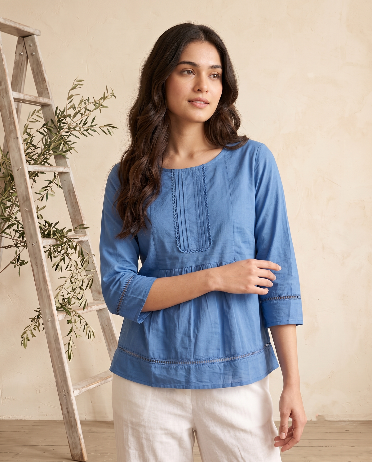 The Elara Blue Cotton Top