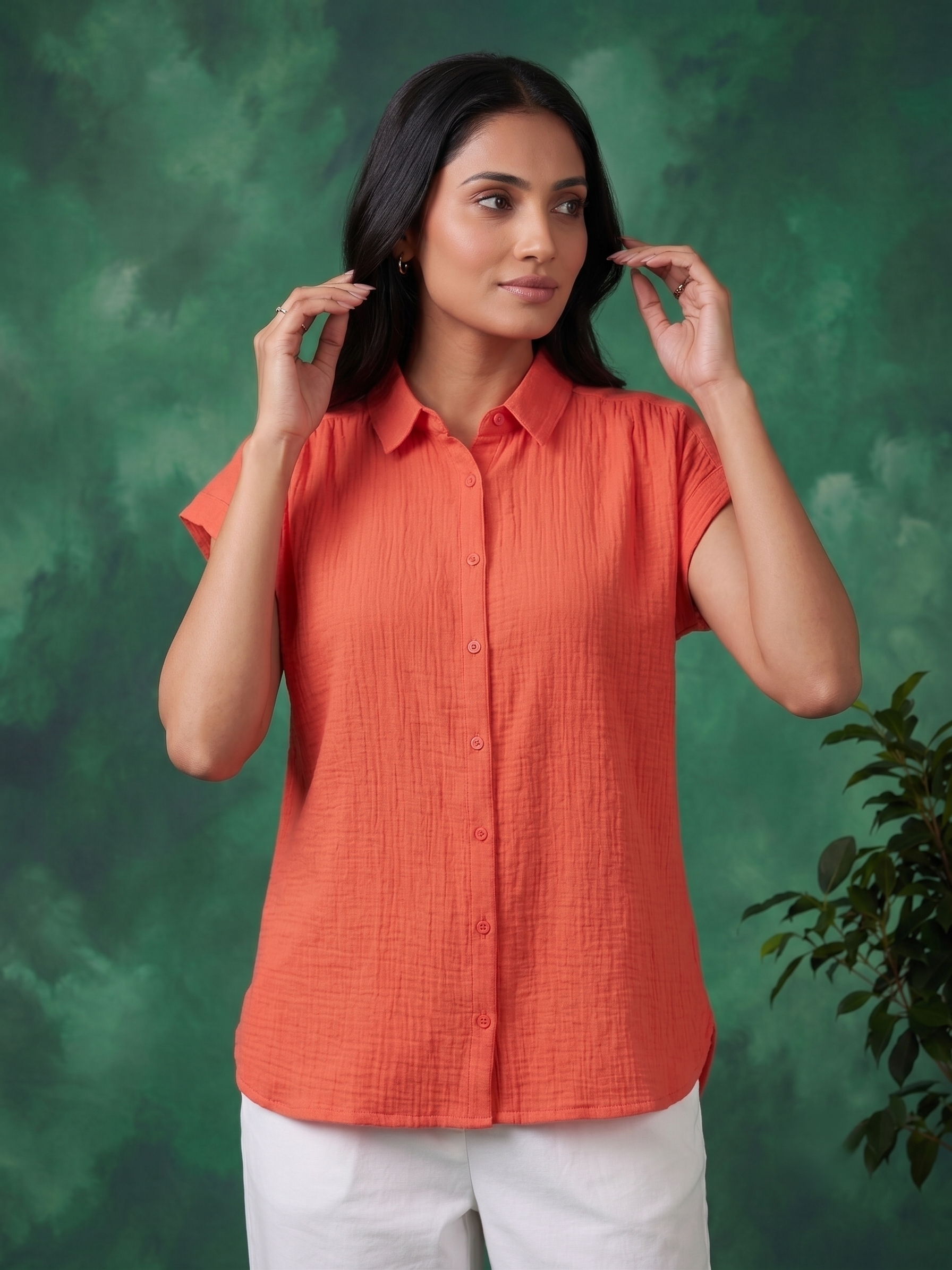 ORANGE DOUBLE GAUZE COTTON TOP