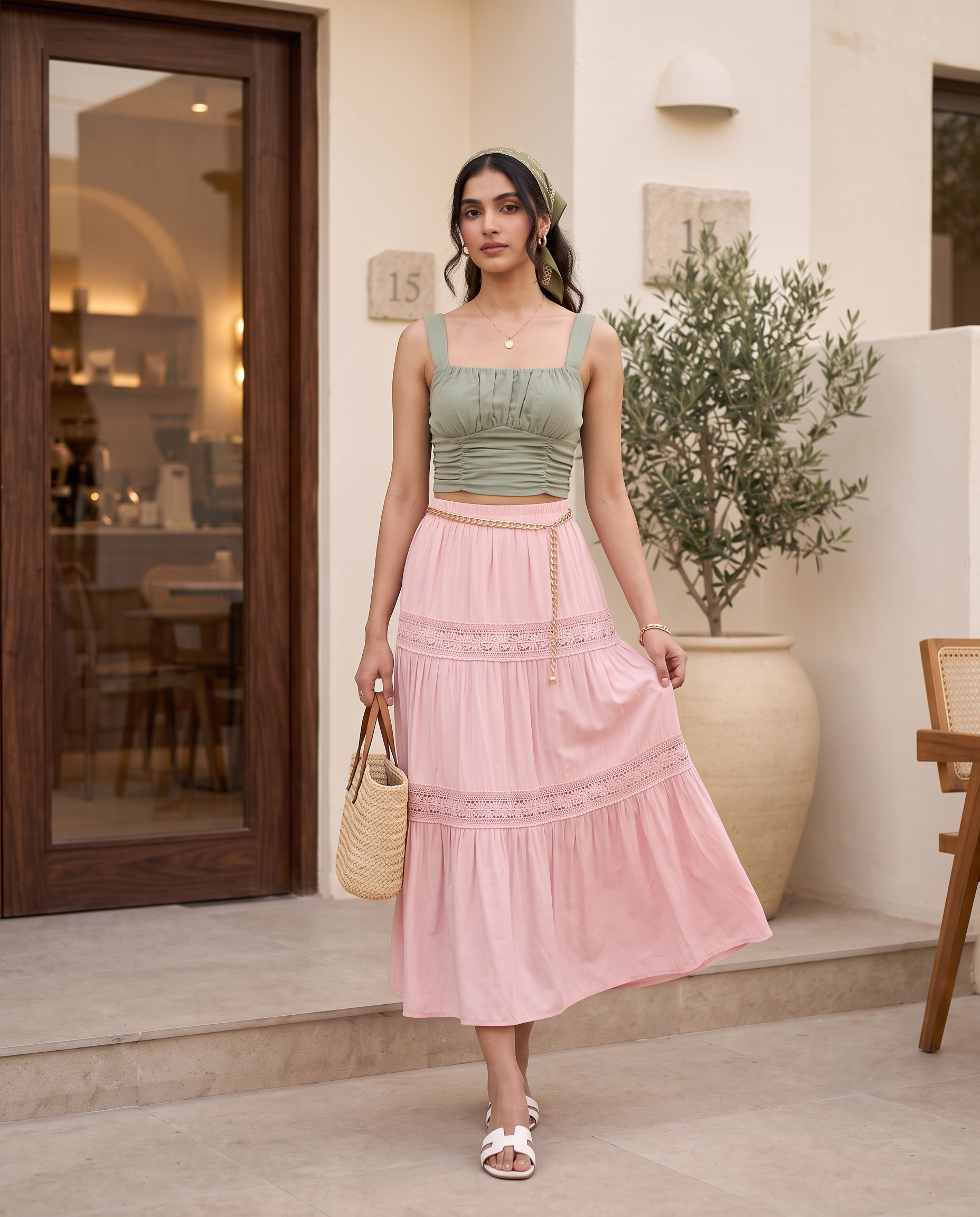 Rosalie Flared Midi Skirt – Blush Pink