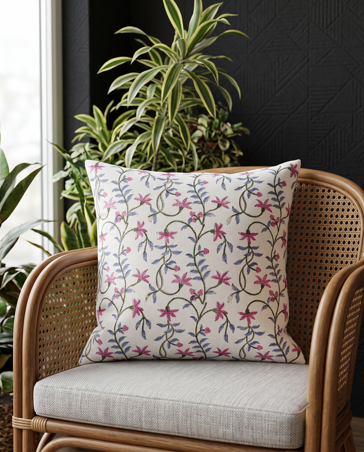 Rangrez Bel Handblock Jute Cushion Cover