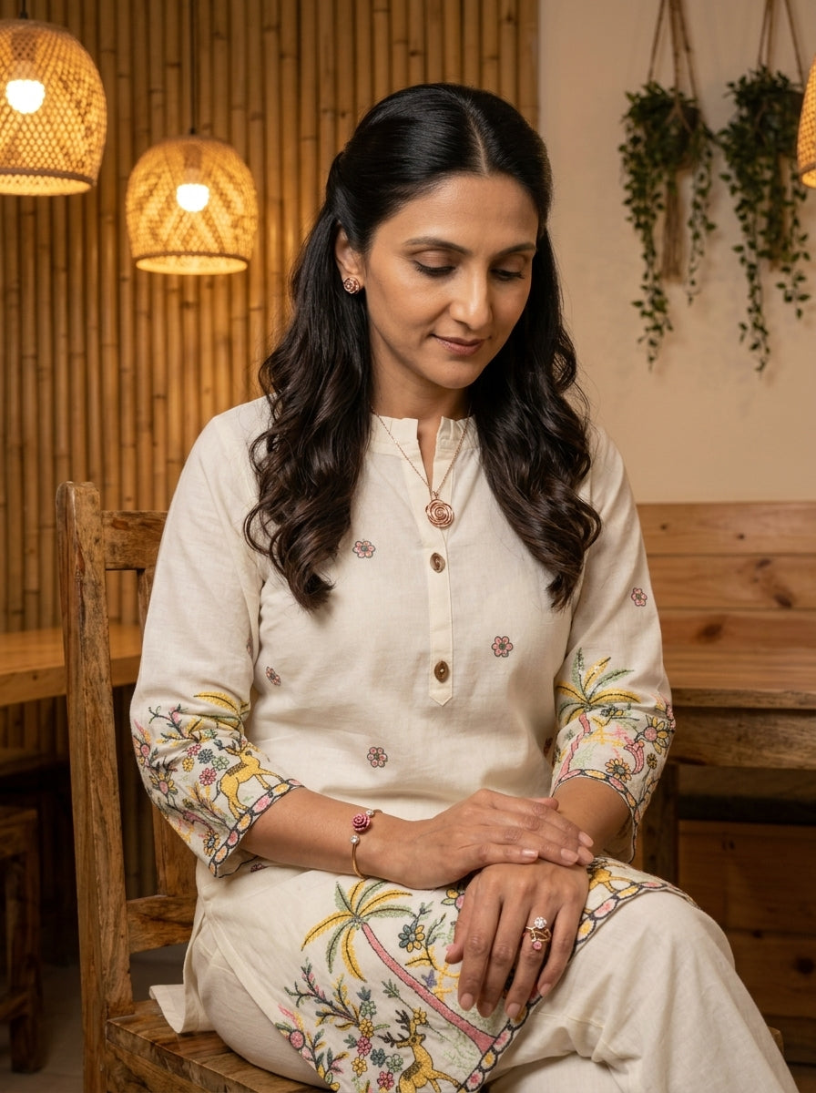 NOOR EMBROIDERED OFF WHITE COTTON CORDSET