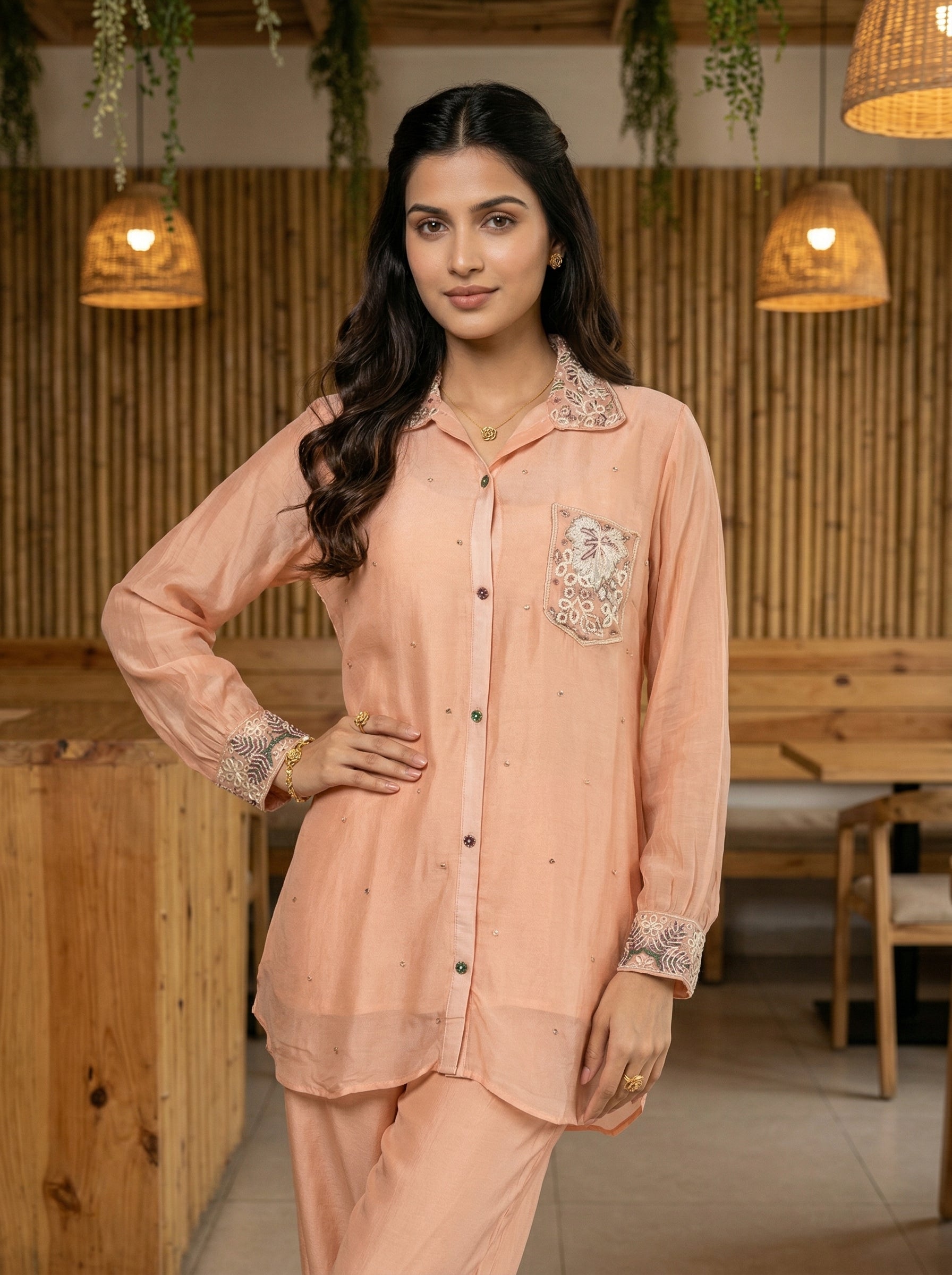 JBK LUXE CHINON CHIFFON PEACH CORD SET