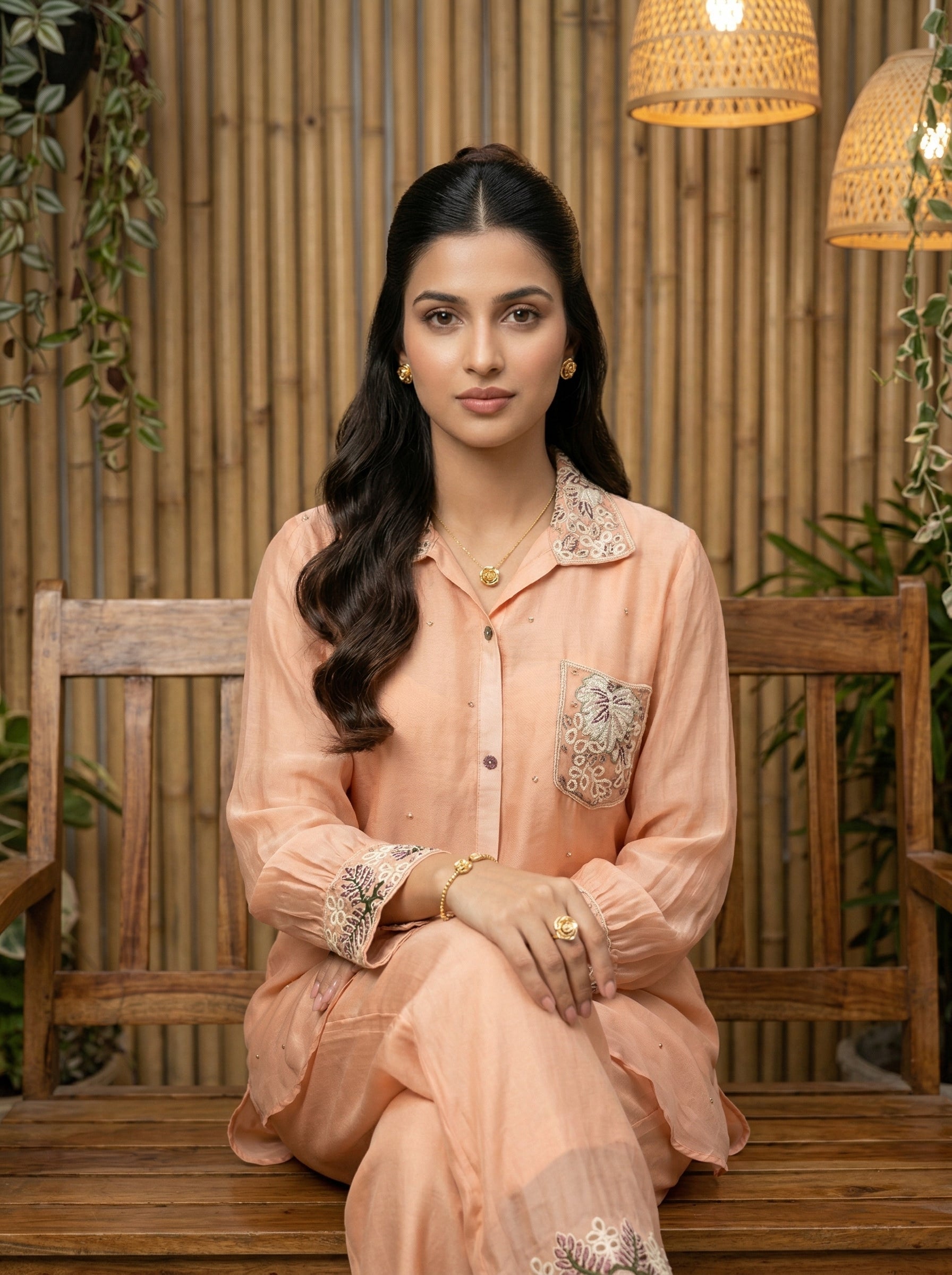 JBK LUXE CHINON CHIFFON PEACH CORD SET