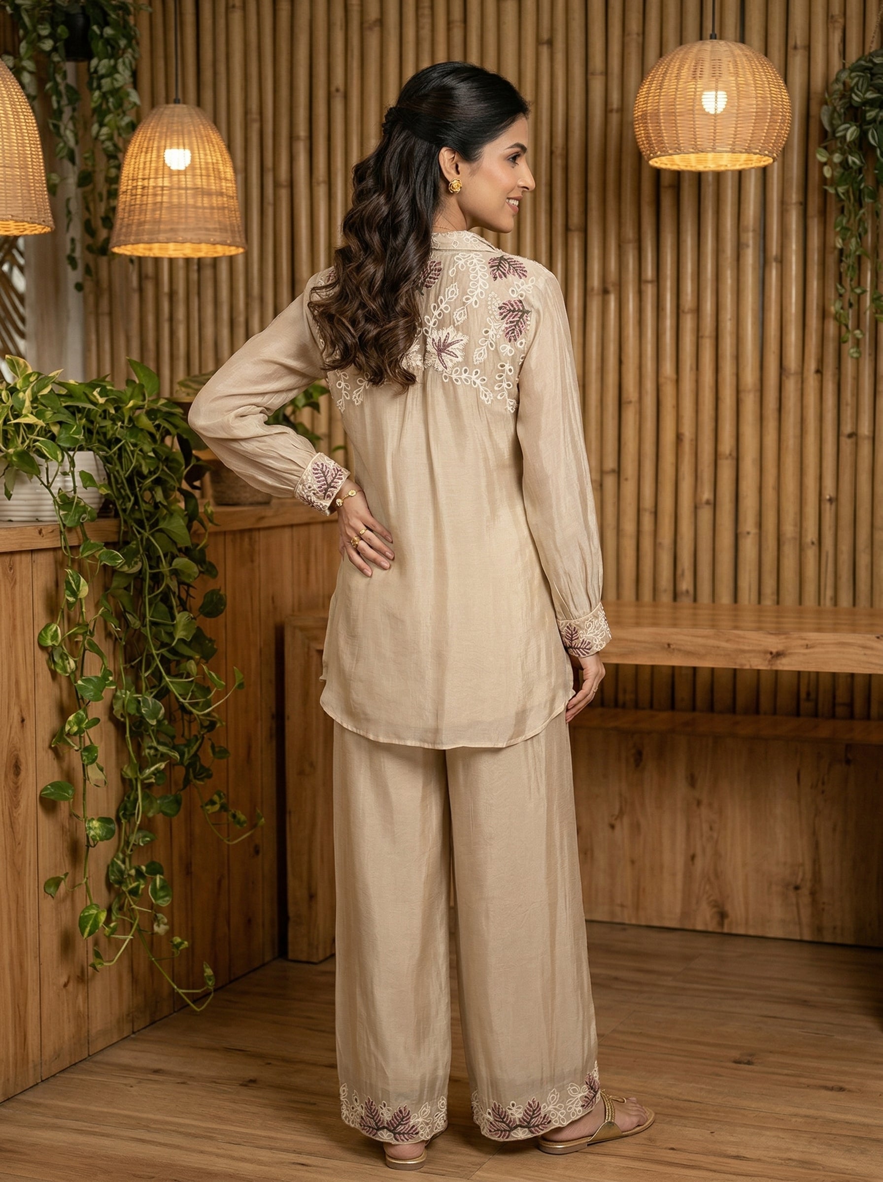 JBK LUXE CHINON CHIFFON LIGHT BEIGE CORD SET