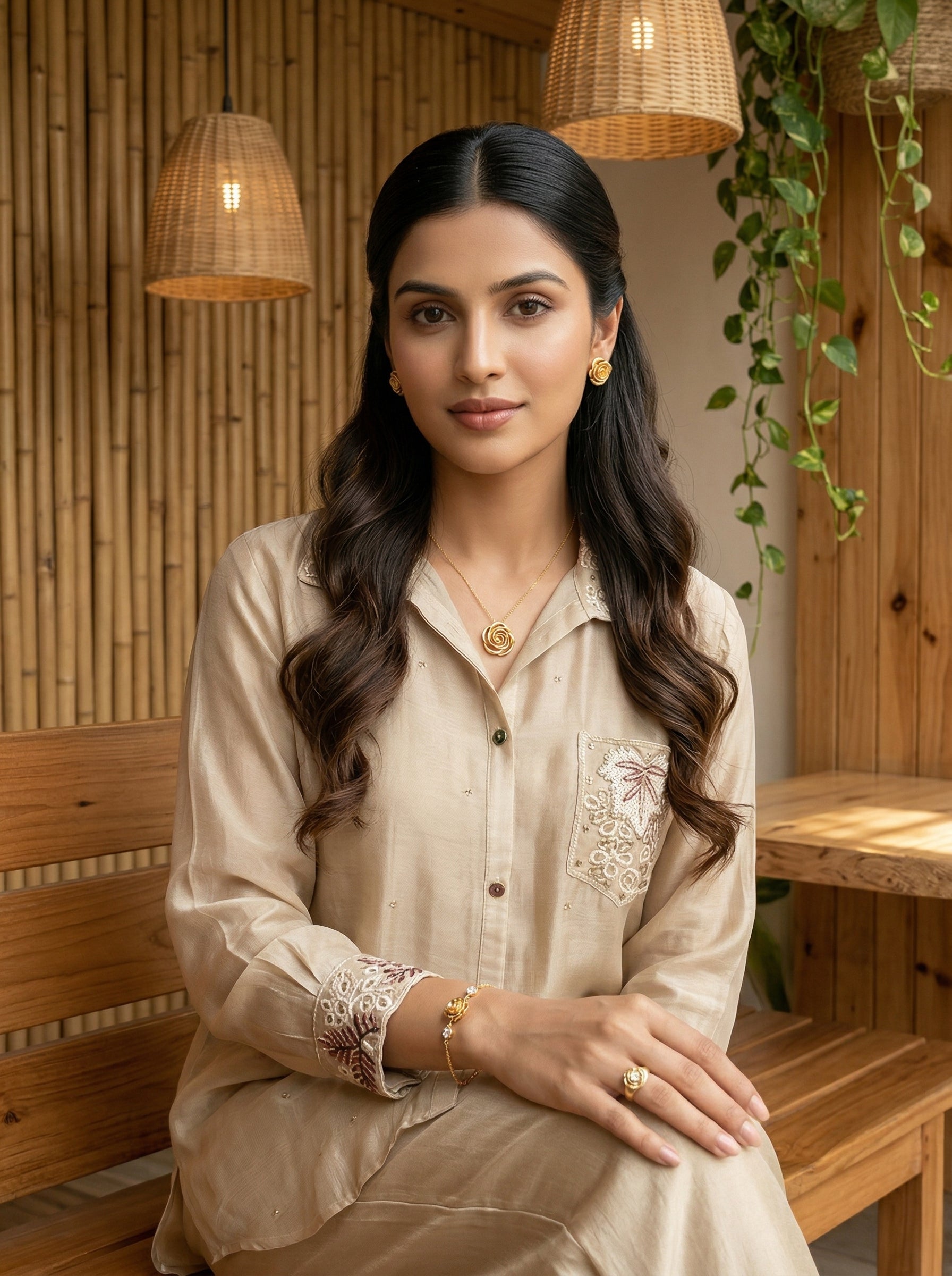 JBK LUXE CHINON CHIFFON LIGHT BEIGE CORD SET