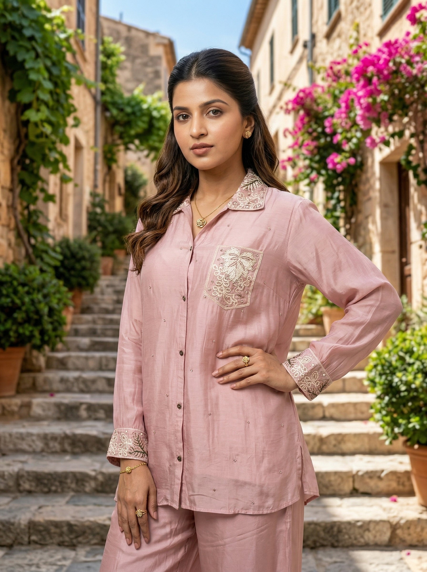 JBK LUXE CHINON CHIFFON LIGHT LIGHT PINK CORD SET