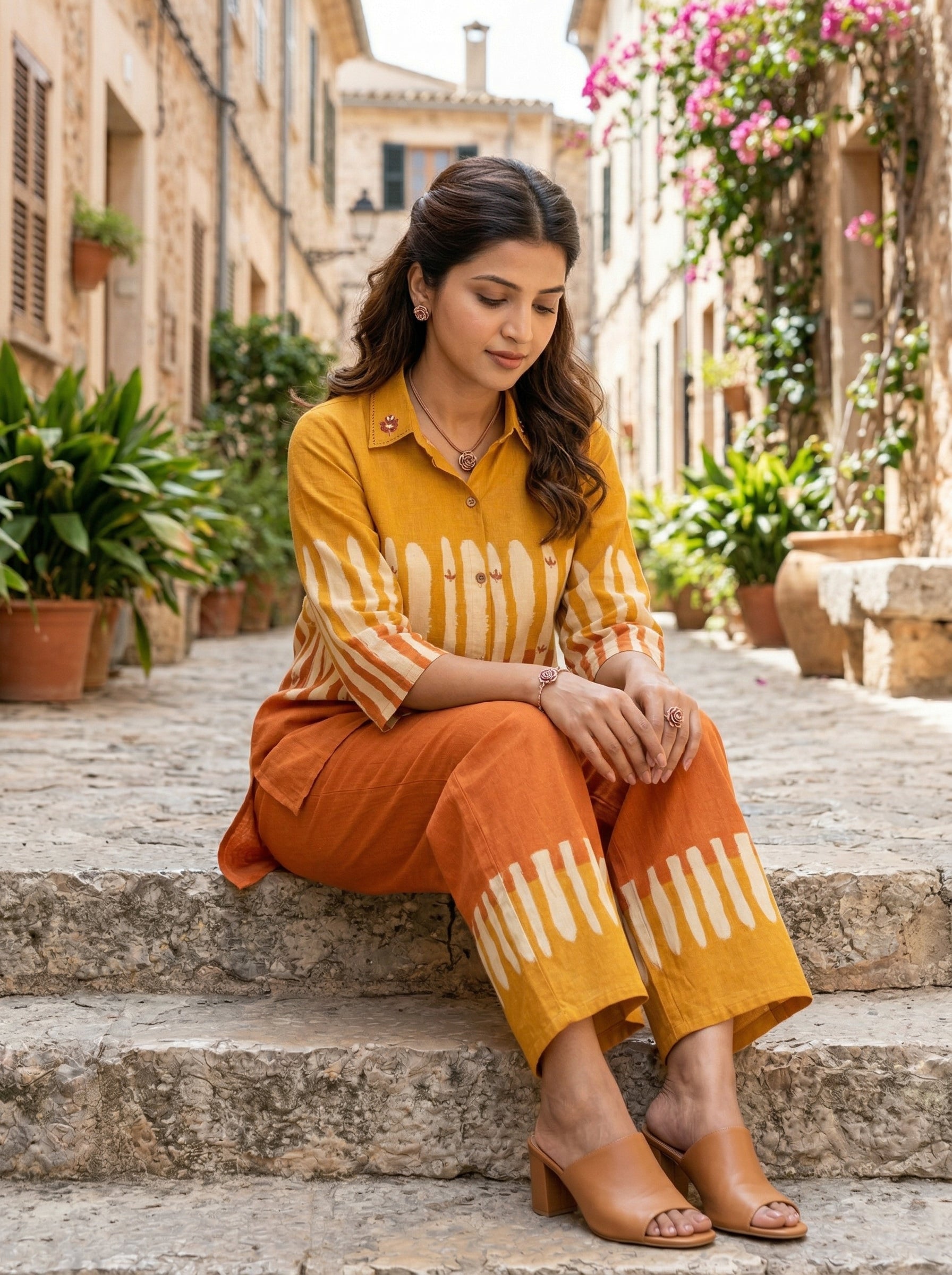 RUST & SAND YELLOW/ORANGE COTTON CORDSET