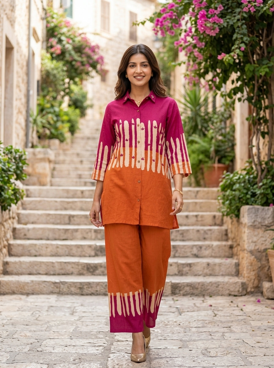 RUST & SAND PINK/ORANGE COTTON CORDSET