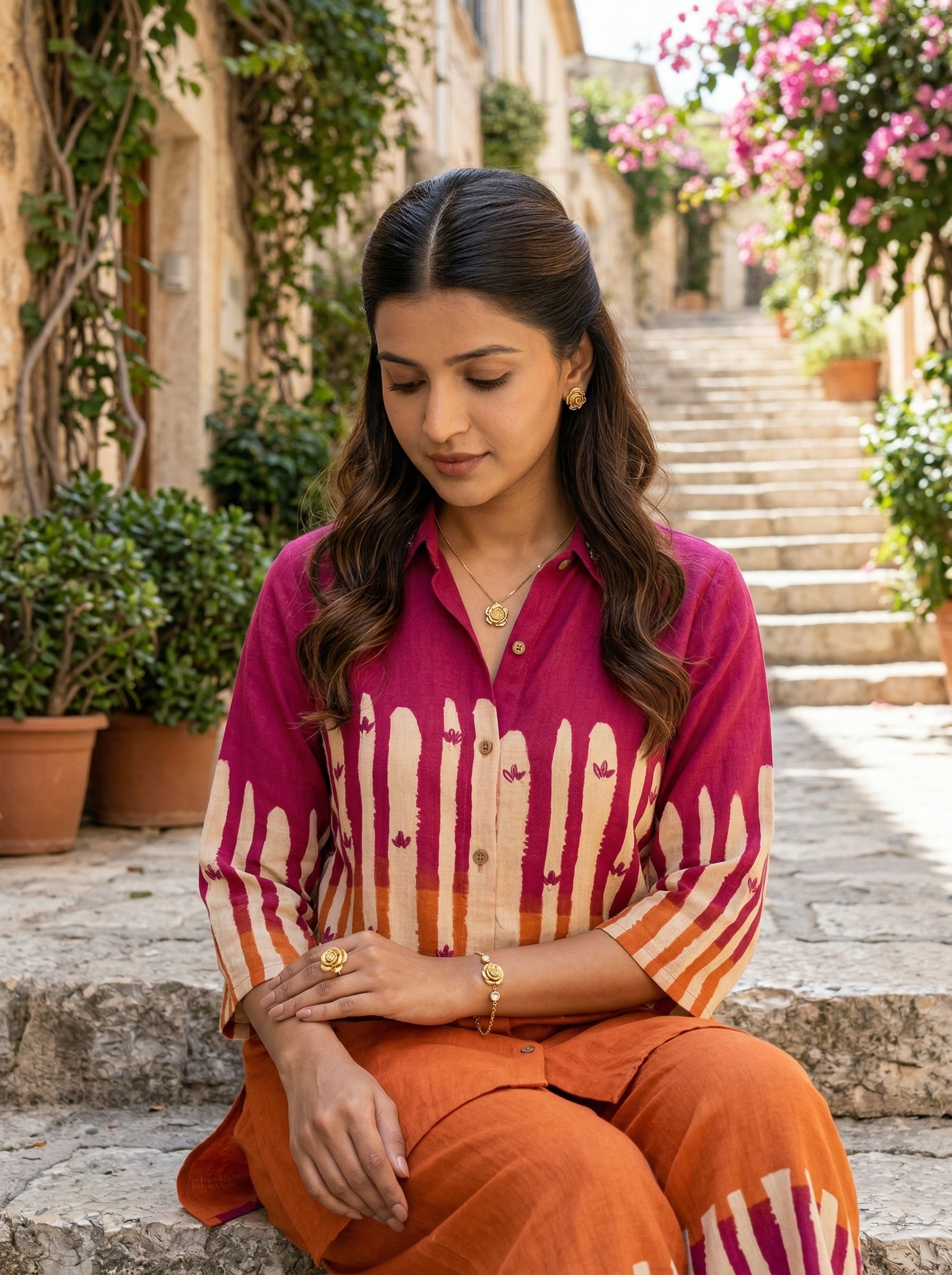 RUST & SAND PINK/ORANGE COTTON CORDSET