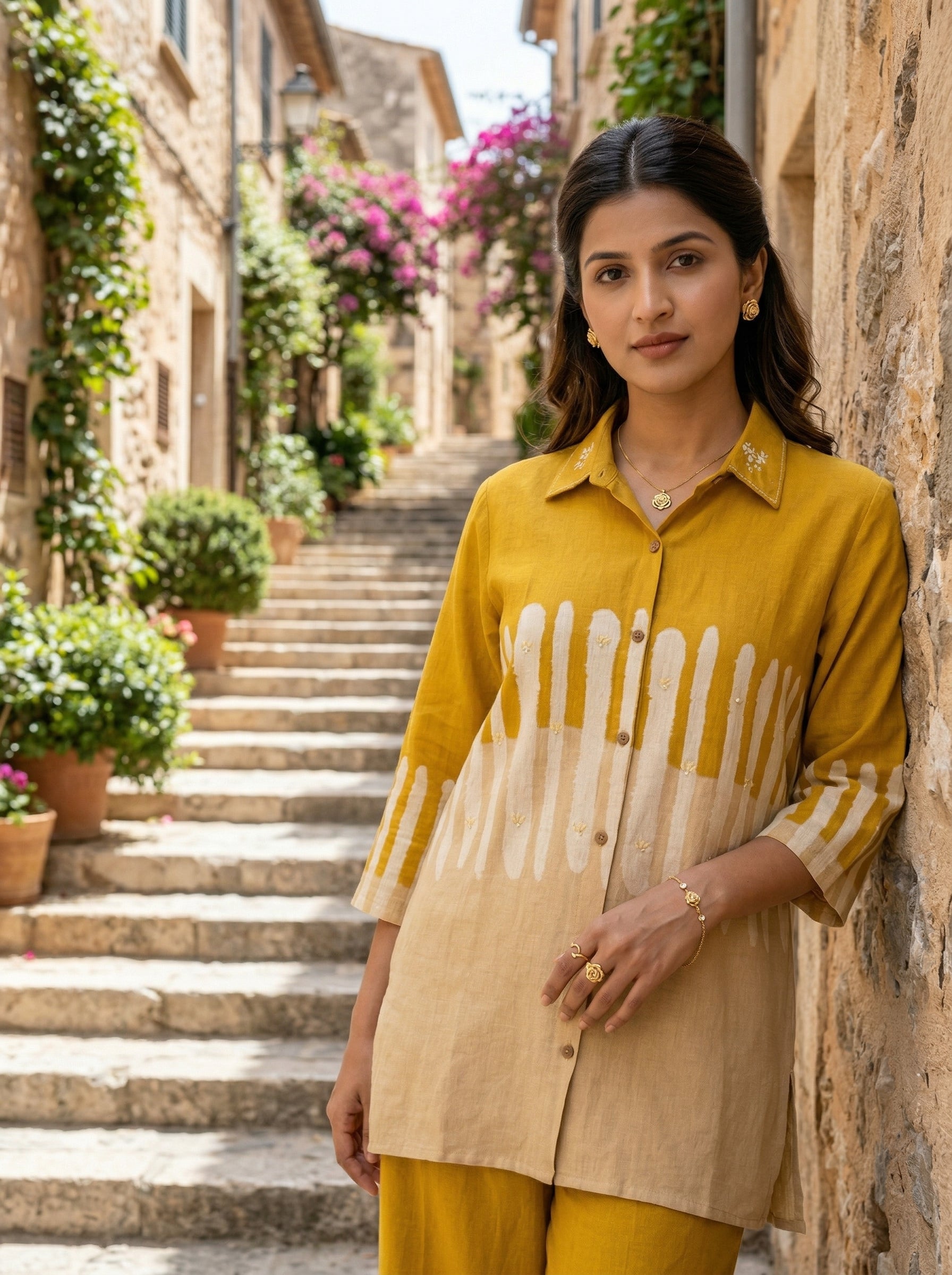 RUST & SAND YELLOW/WHITE COTTON CORDSET