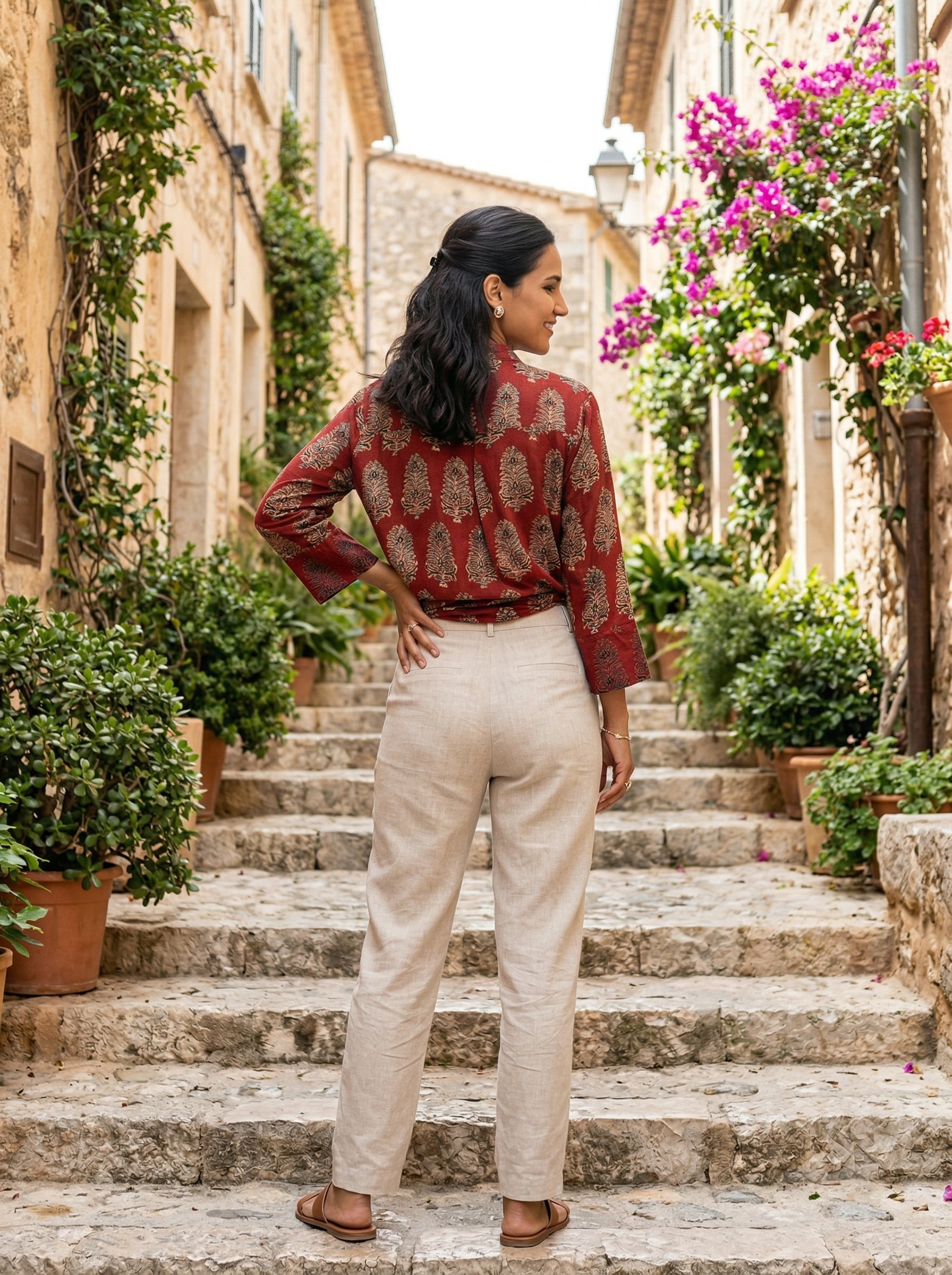 Red Modal Silk Ajrakh Silk Stories Shirt
