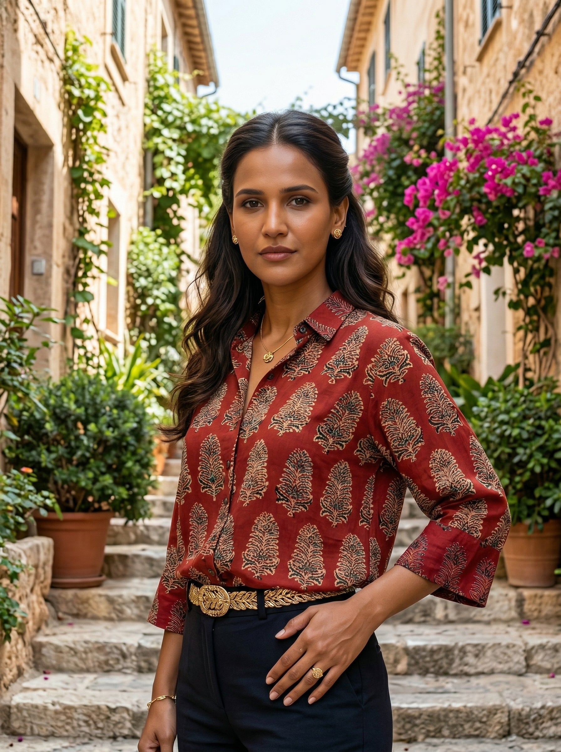 Red Modal Silk Ajrakh Silk Stories Shirt