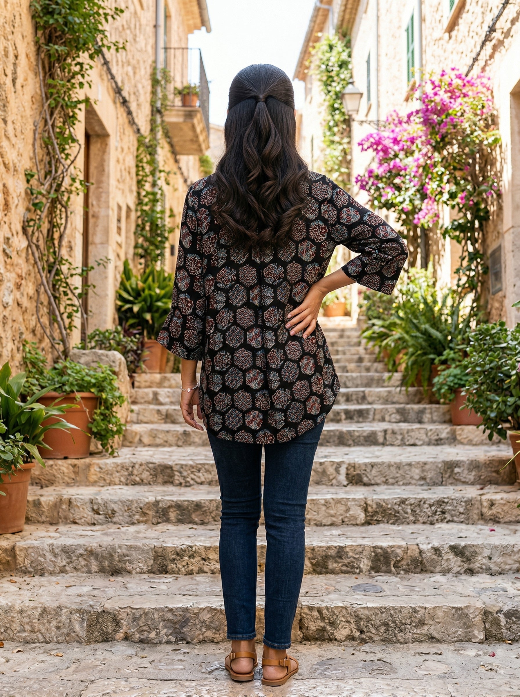 Black Modal Silk Ajrakh Silk Stories Shirt