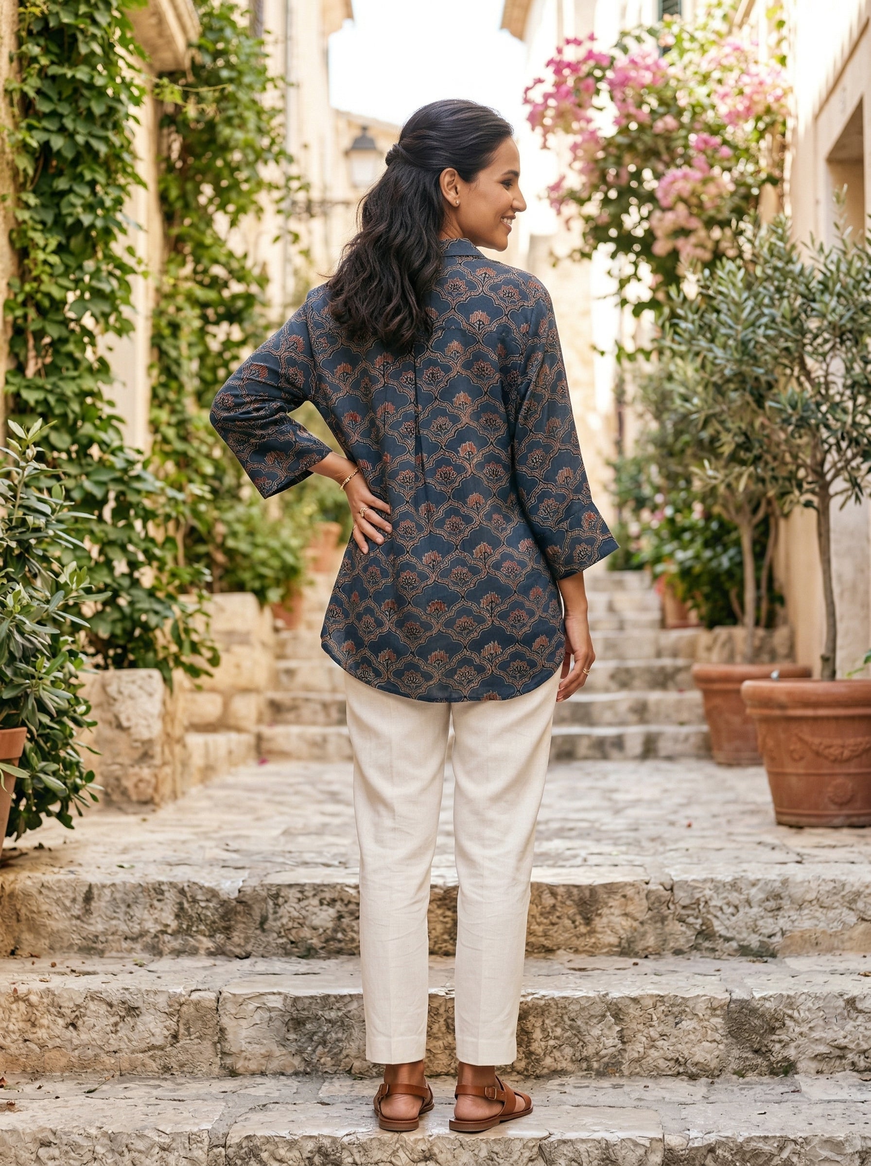 Blue Modal Silk Ajrakh Silk Stories Shirt