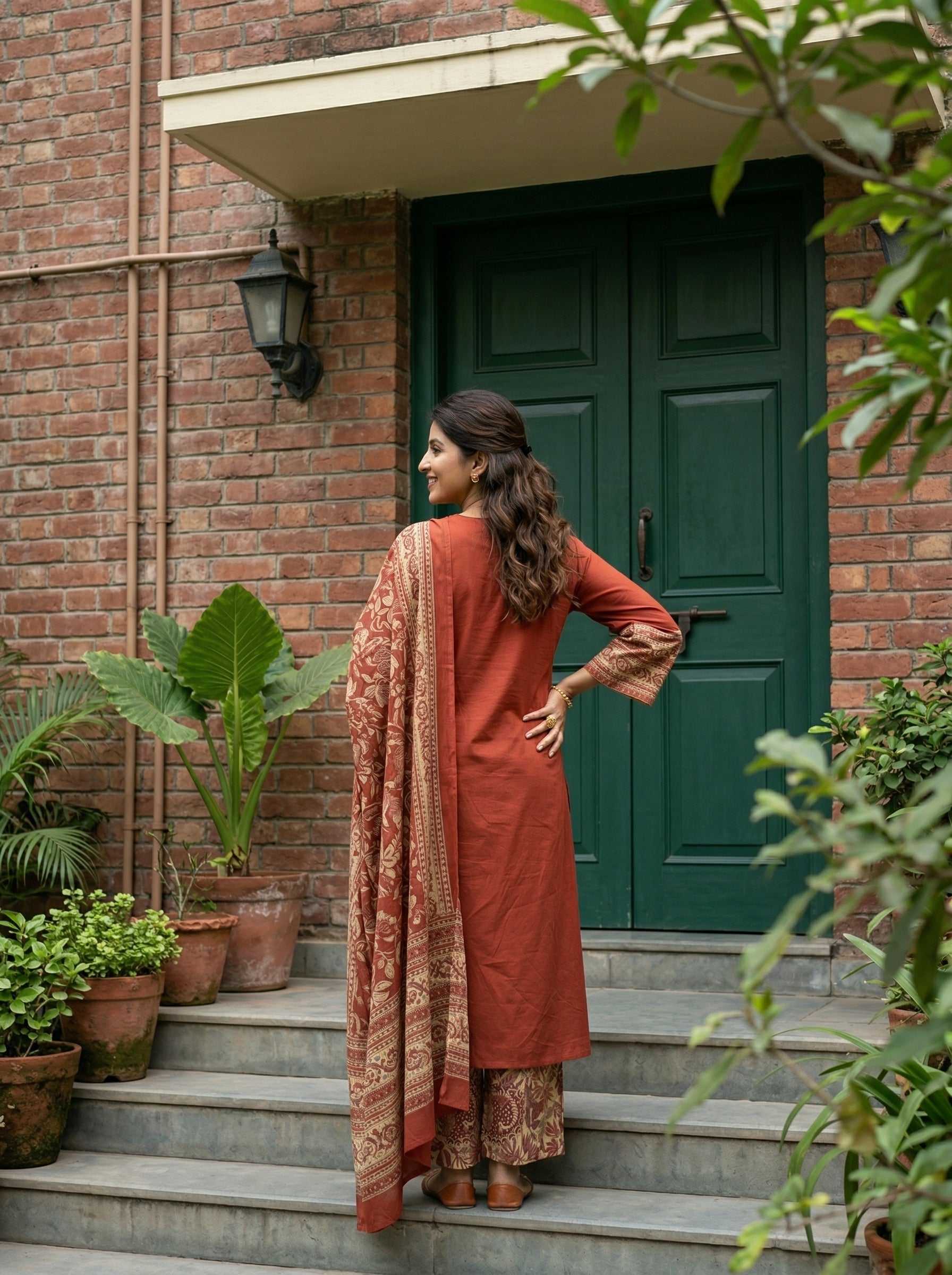 HANDWORKED COTTON PINTUCK RUST KPD SET