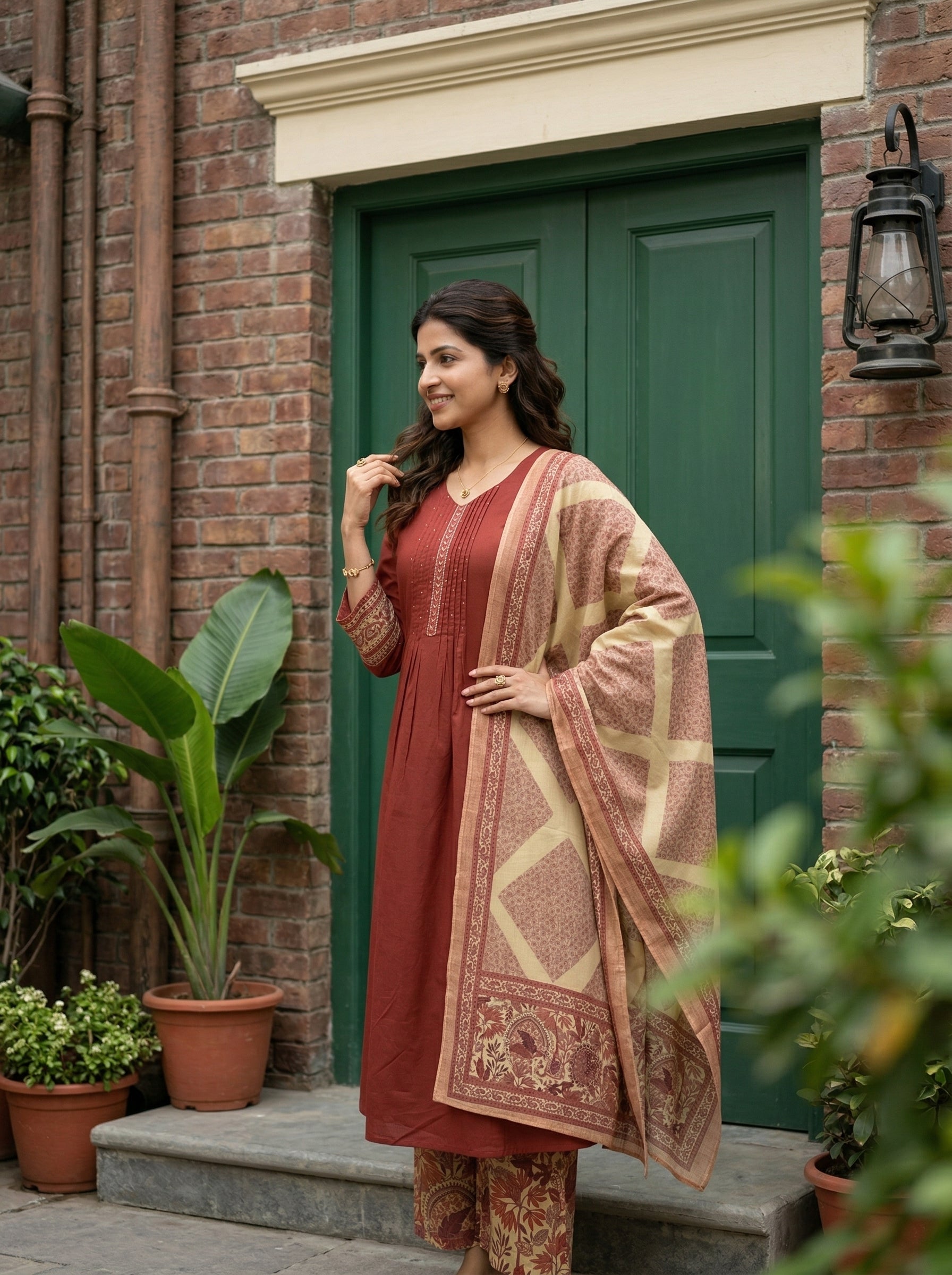 HANDWORKED COTTON PINTUCK RUST KPD SET