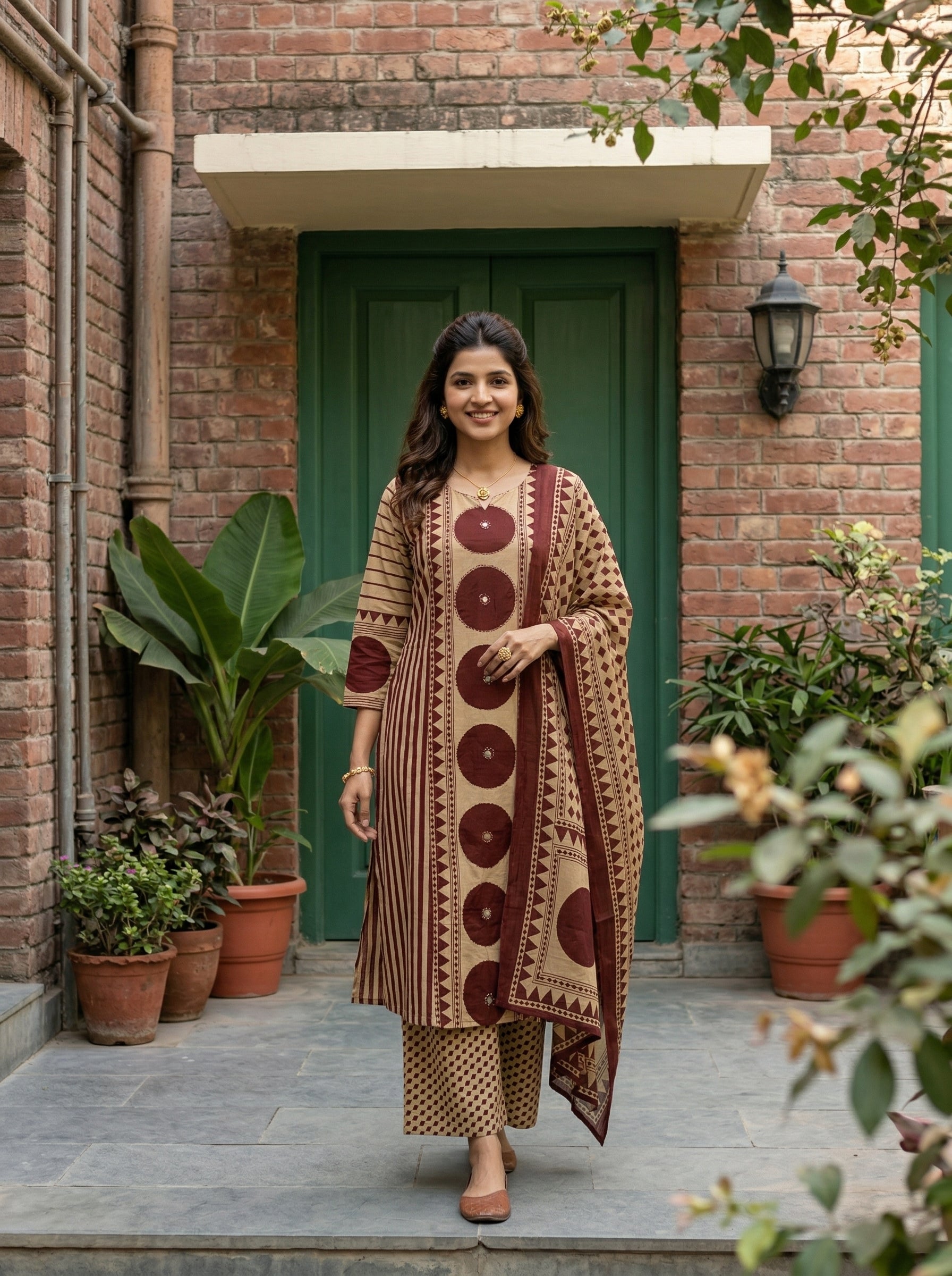Off White and Red Cotton Daaira KPD Set