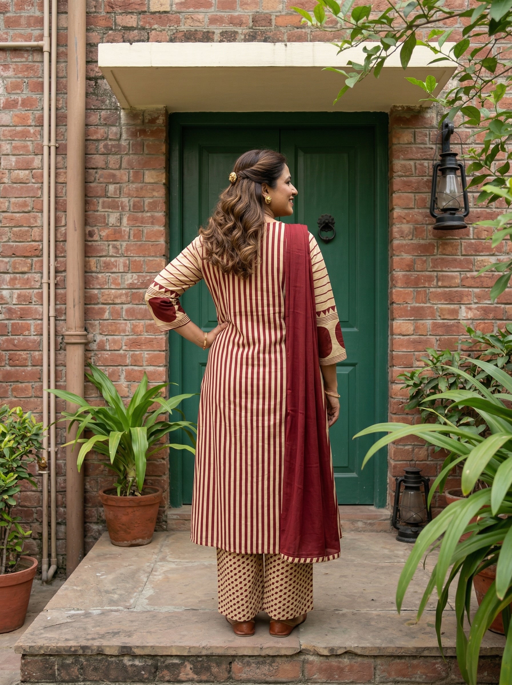 Off White and Red Cotton Daaira KPD Set