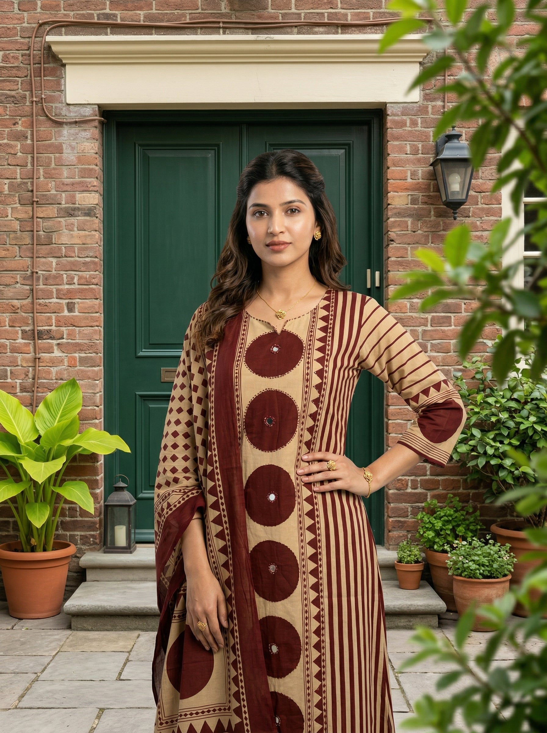 Off White and Red Cotton Daaira KPD Set