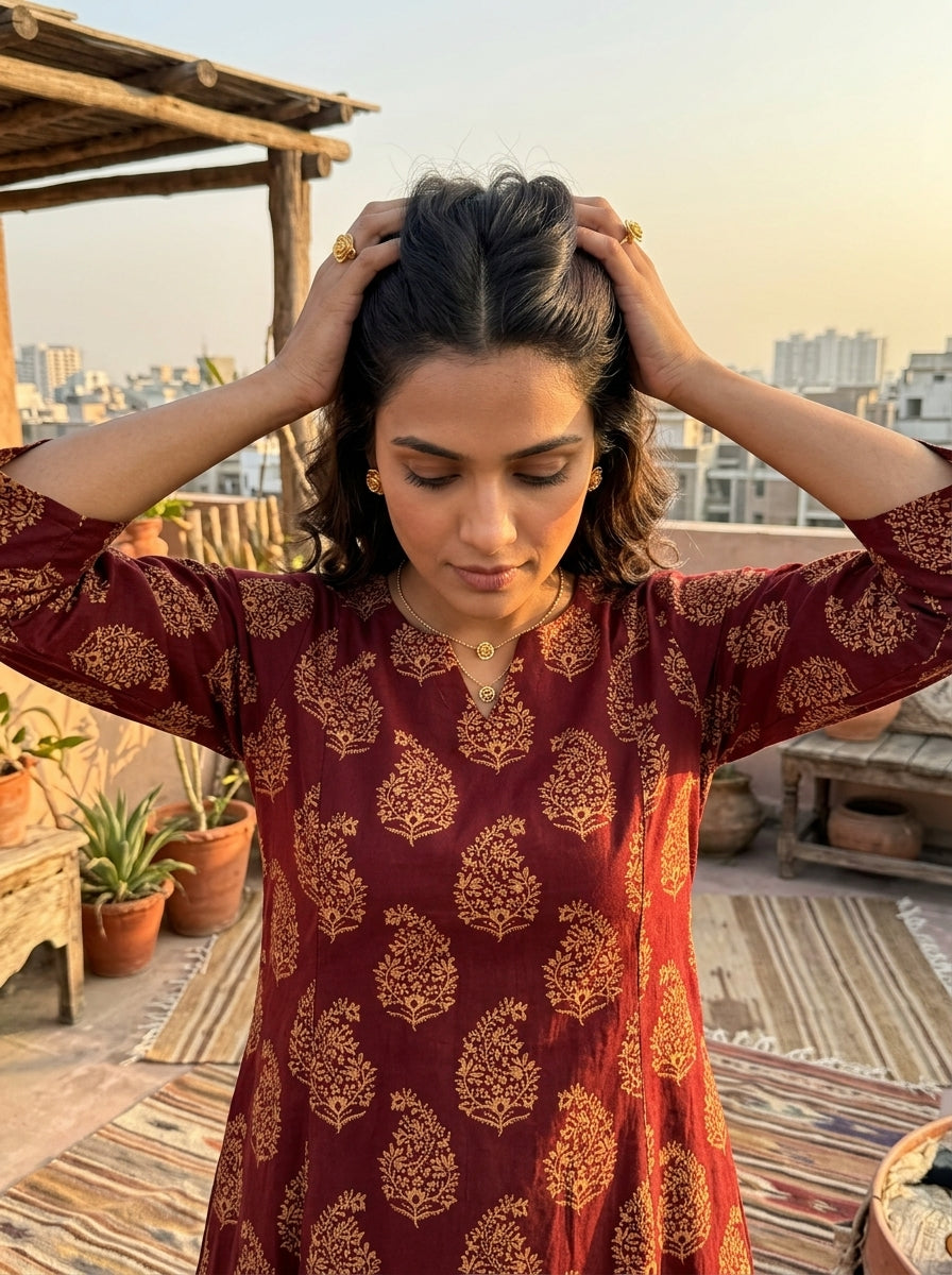 Maroon Everyday Elegance Cotton KP Set