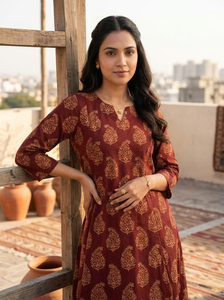 Maroon Everyday Elegance Cotton KP Set