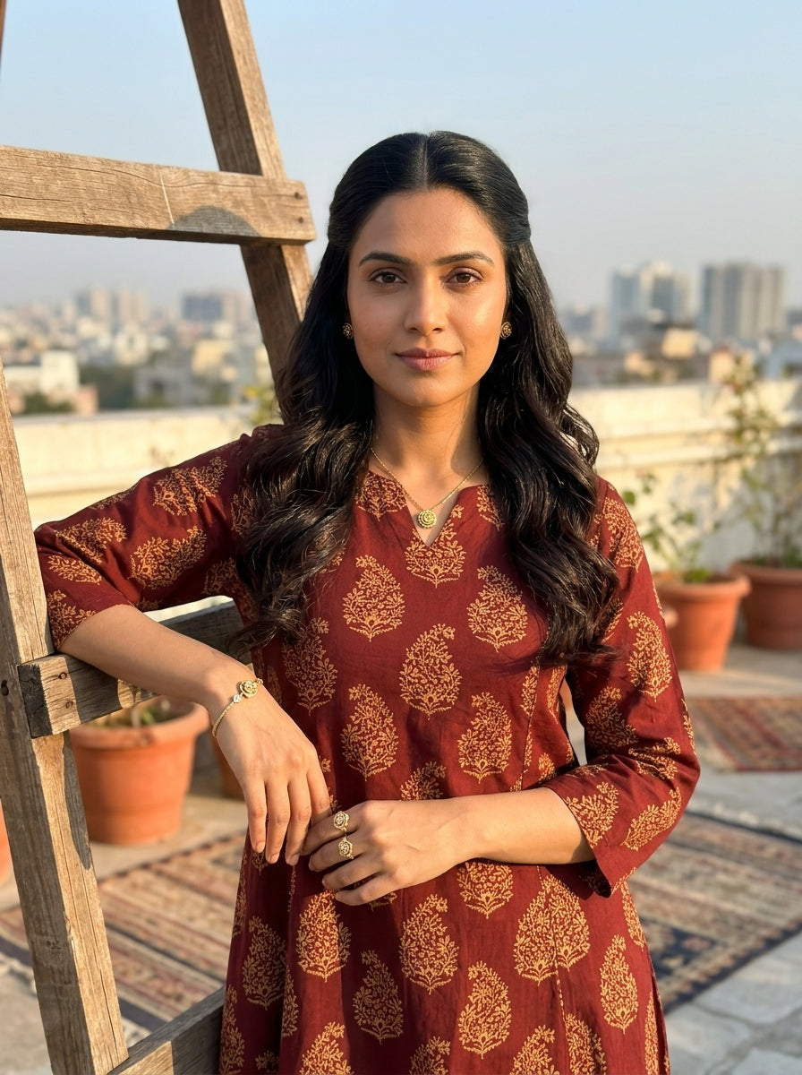 Maroon Everyday Elegance Cotton KP Set