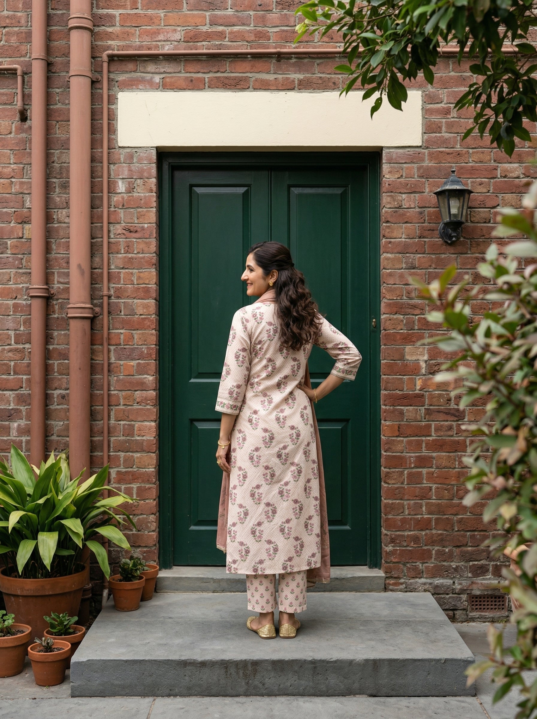 SUMMER BLOOMS WHITE / PINK, GREEN COTTON KPD SET