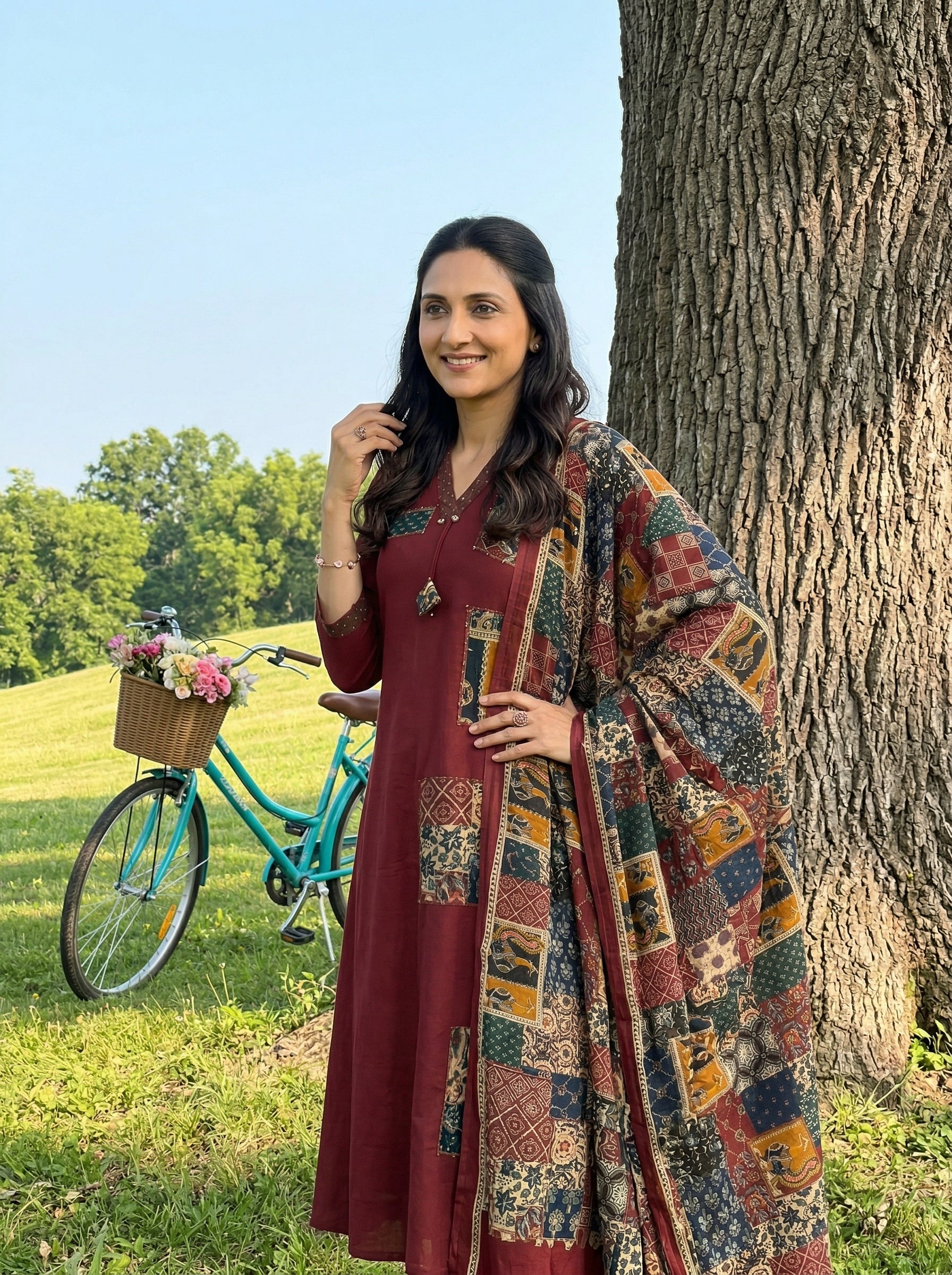 THE PATCHWORK MAROON COTTON KPD SET