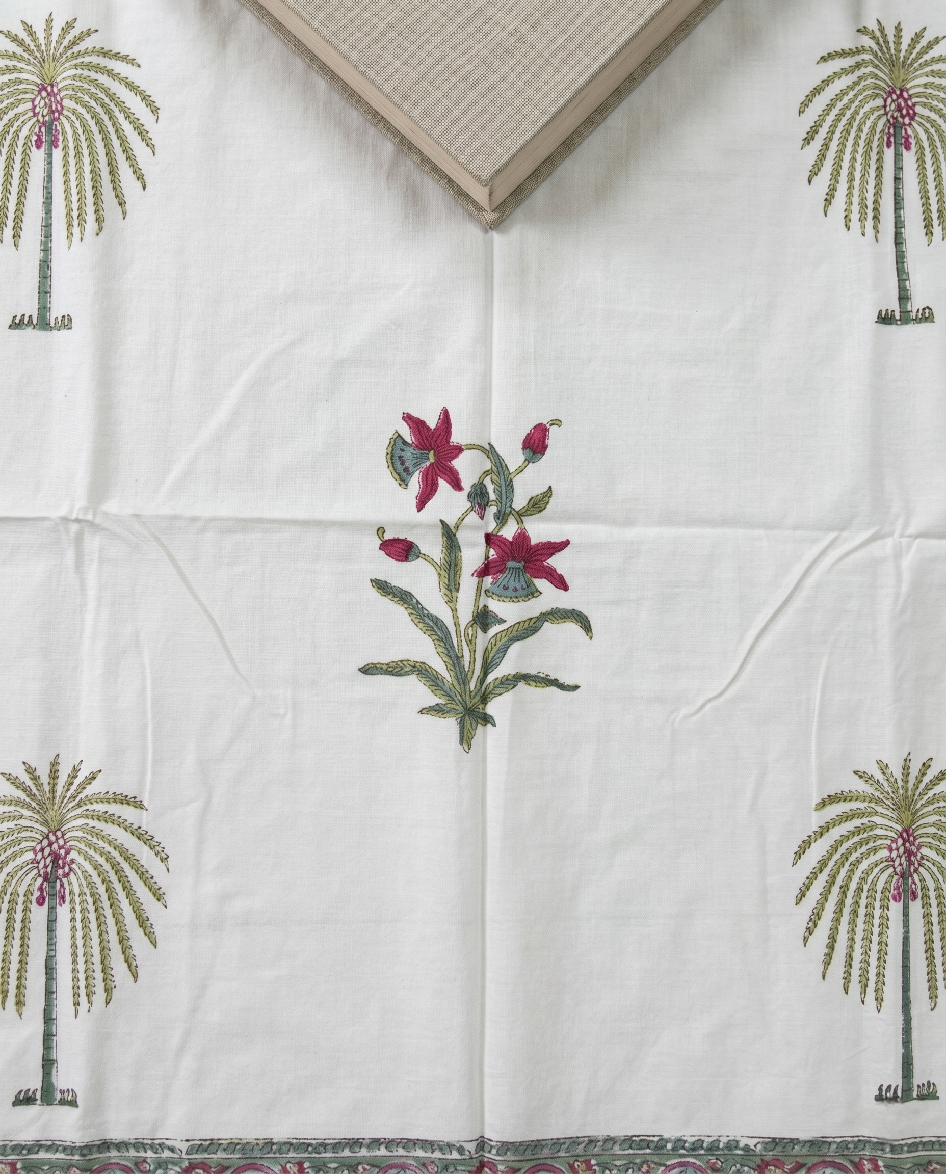 Tropical Flora Elegance Ivory Olive Blossom Premium Cotton Bedsheet