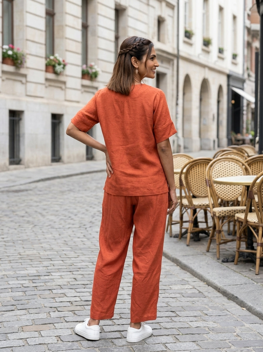 LOOSE FIT TEXTURED RUST MODAL SILK COTTON CORDSET
