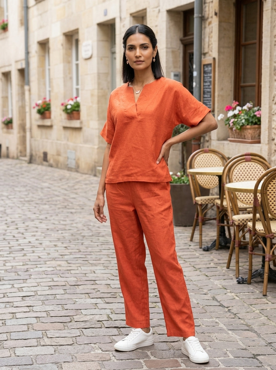 LOOSE FIT TEXTURED RUST MODAL SILK COTTON CORDSET