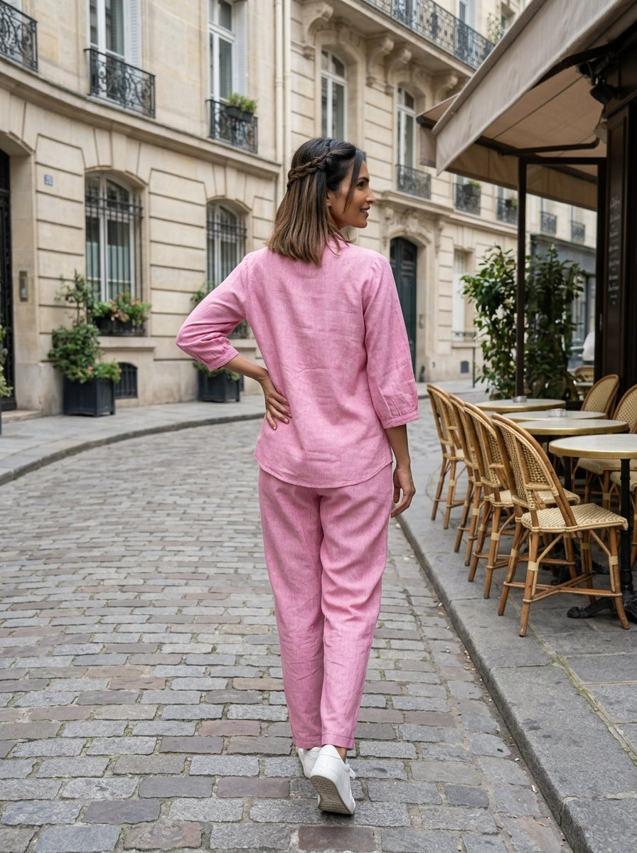 FLORA CALM PINK COTTON LINEN CORDSET