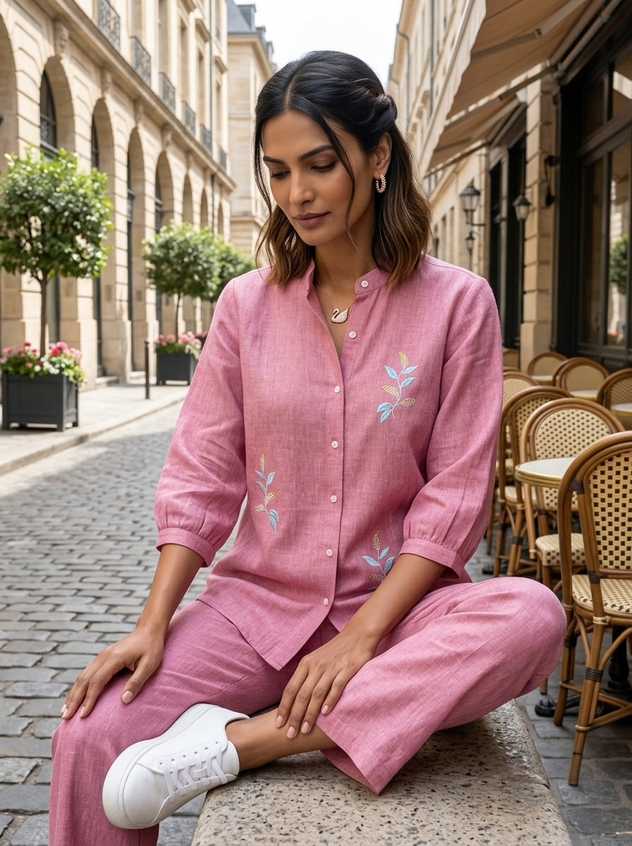 FLORA CALM PINK COTTON LINEN CORDSET