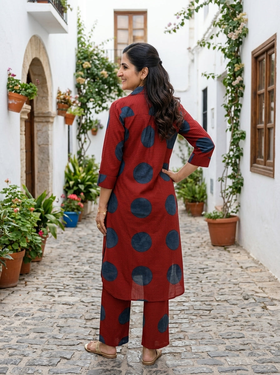 FINE COTTON COLLAR RED/BLUE KP SET (HANDPRINTED)