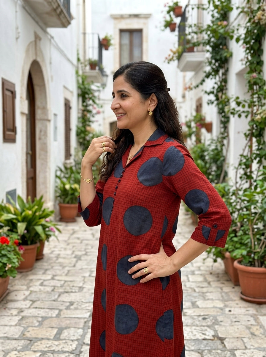 FINE COTTON COLLAR RED/BLUE KP SET (HANDPRINTED)