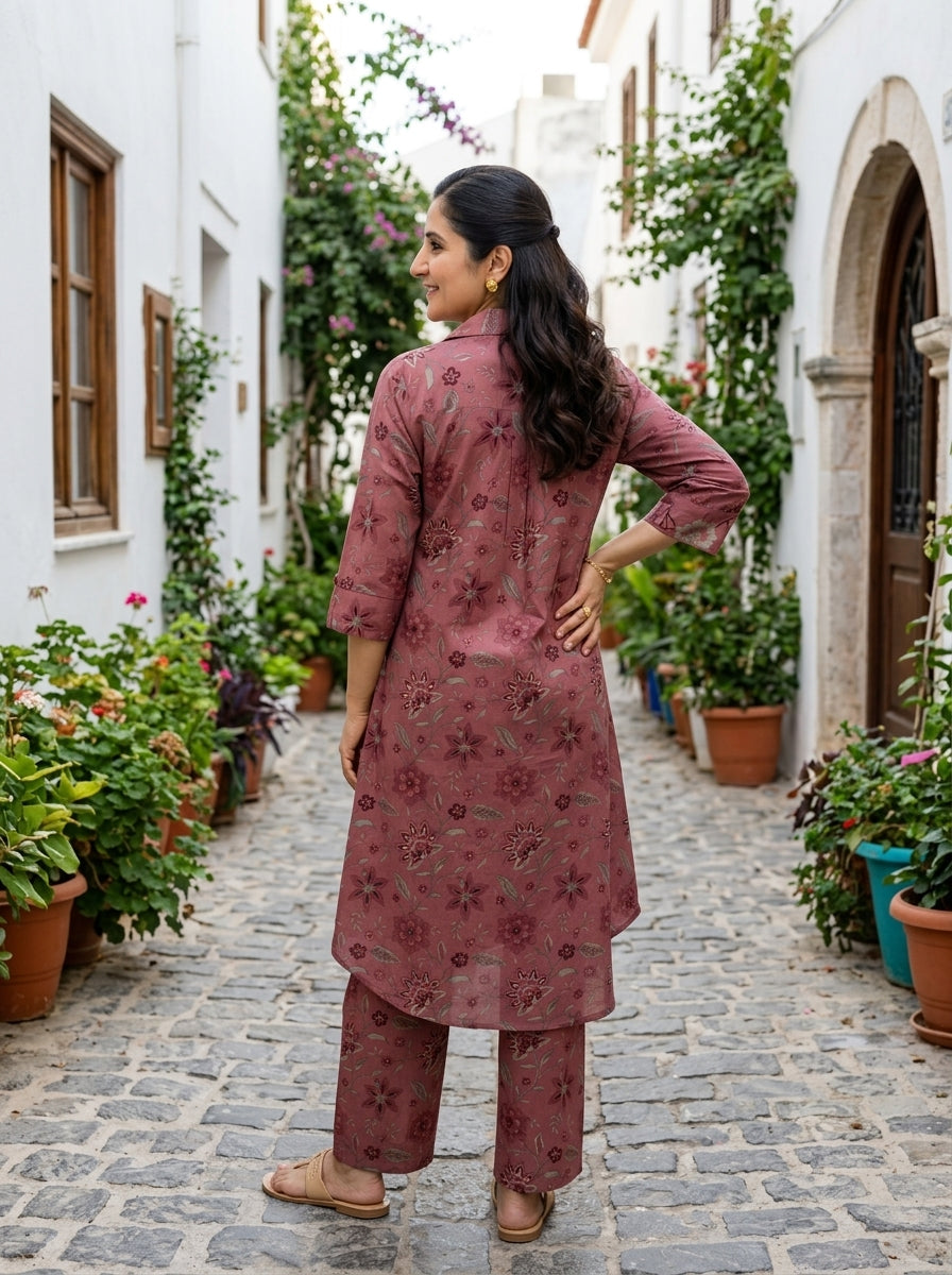 FINE COTTON COLLAR PINK KP SET (HANDPRINTED)