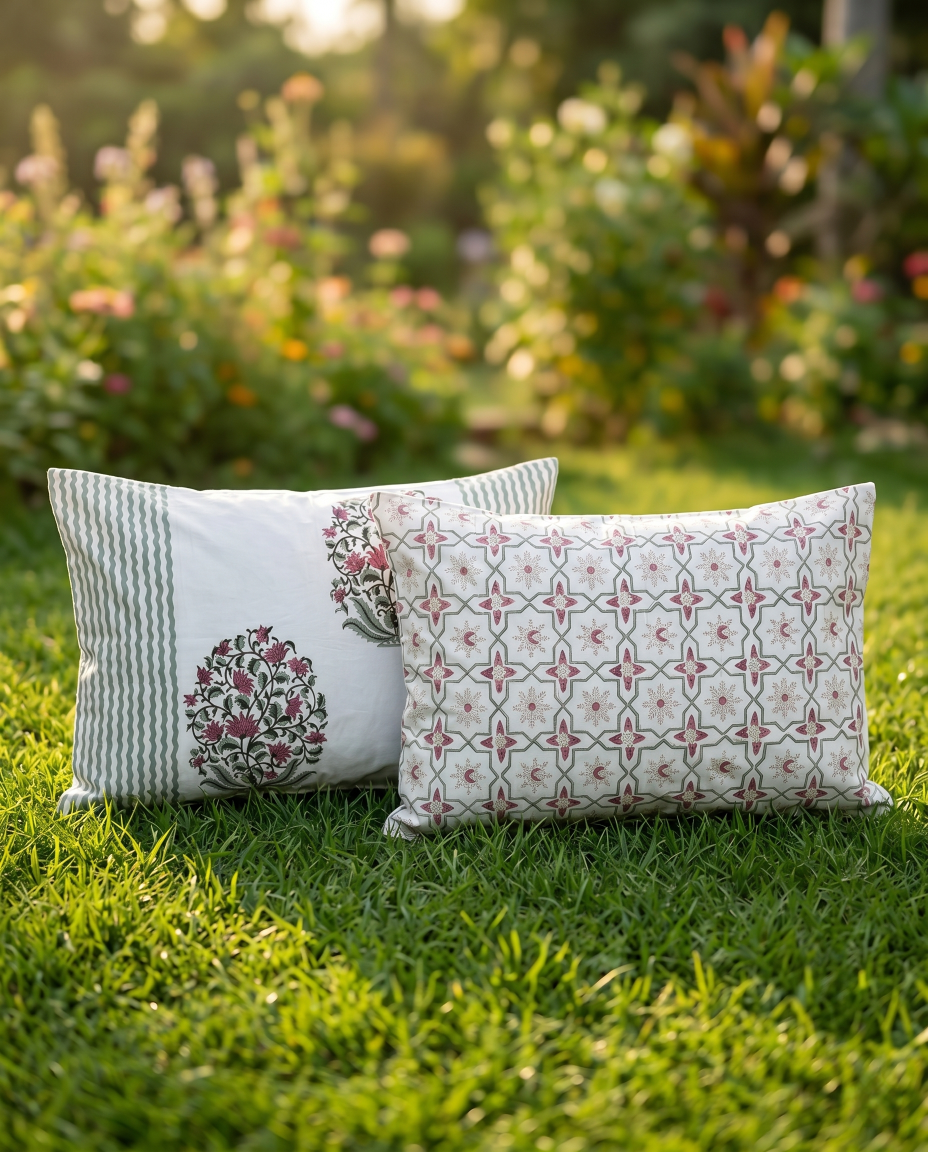 Baghra Handblock Ivory Rose Shade Premium Cotton Bedsheet
