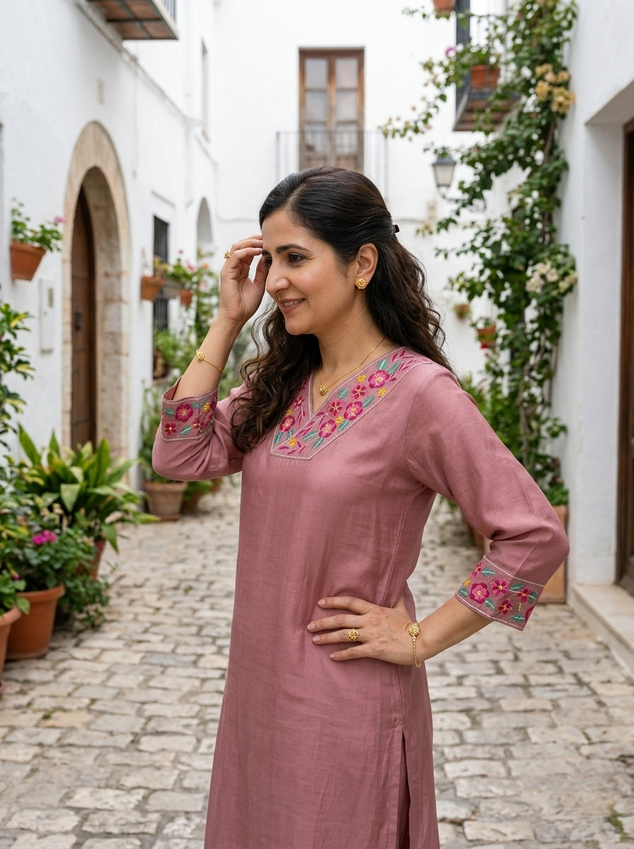 BLOOM VIBE DUSTY PINK MUL MUSLIN KP SET