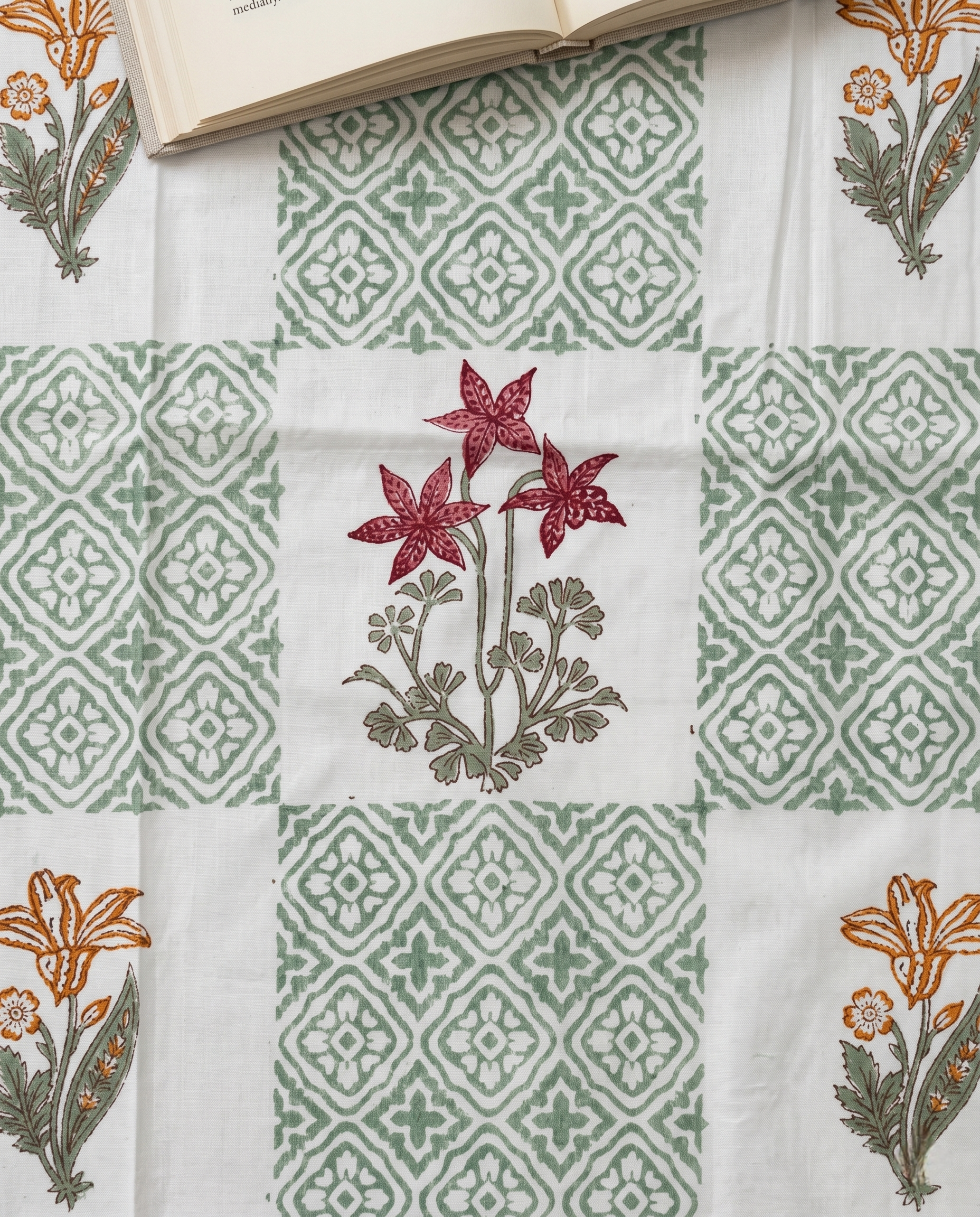 Phoolkari Heritage Mint Blossom Premium Cotton Bedsheet